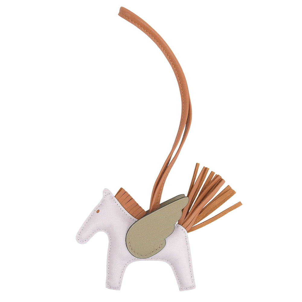 HERMES Rodeo Pegasus PM bag charm in Agneau Milo mauve pale beige Malfa Pain d'Épices with W stamp, box included, made France, women's — Like New