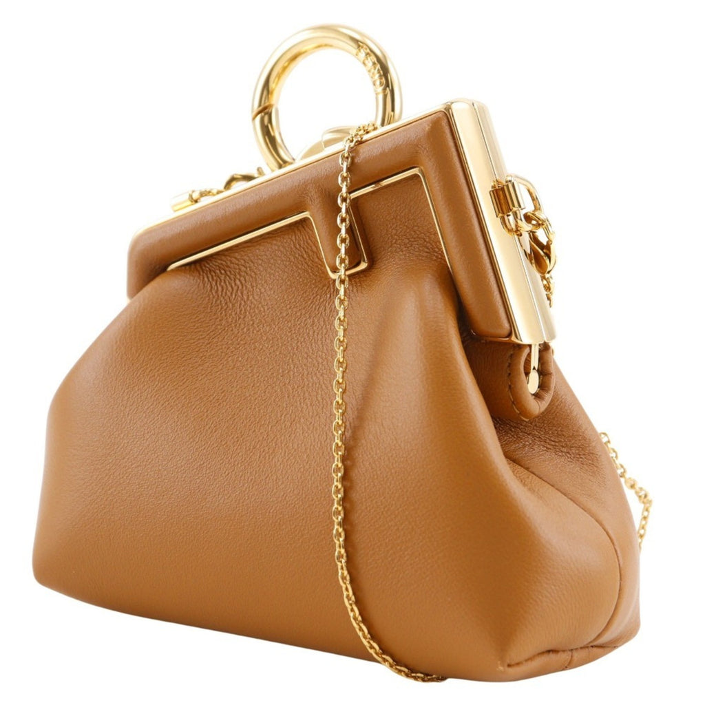FENDI Nano First Shoulder Bag with Charm and Chain Pouch (7AS051) - Made in Italy, Leather, Clasp Purse, Women's