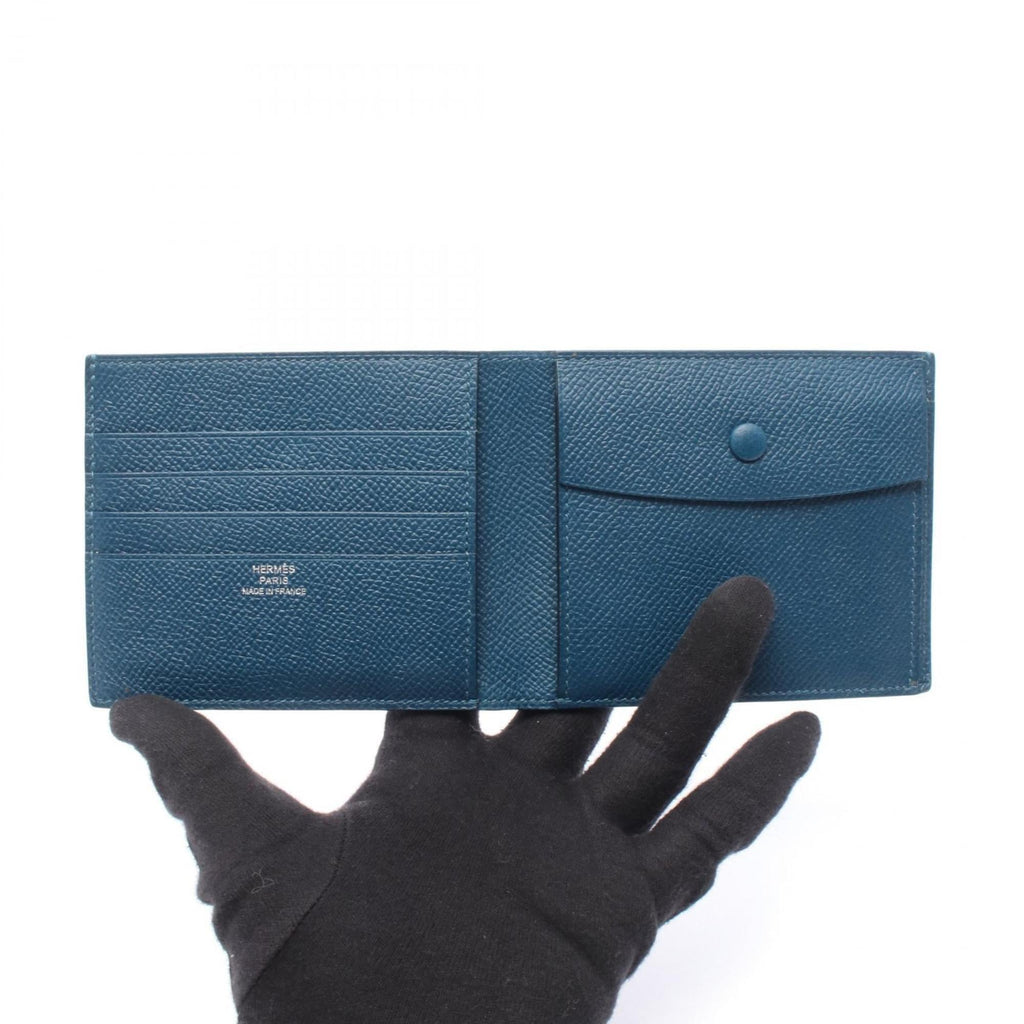 Hermes Hermès MC2 Thales Bifold Wallet in Calfskin Leather (Cowhide) with Epsom Leather, Men's Blue