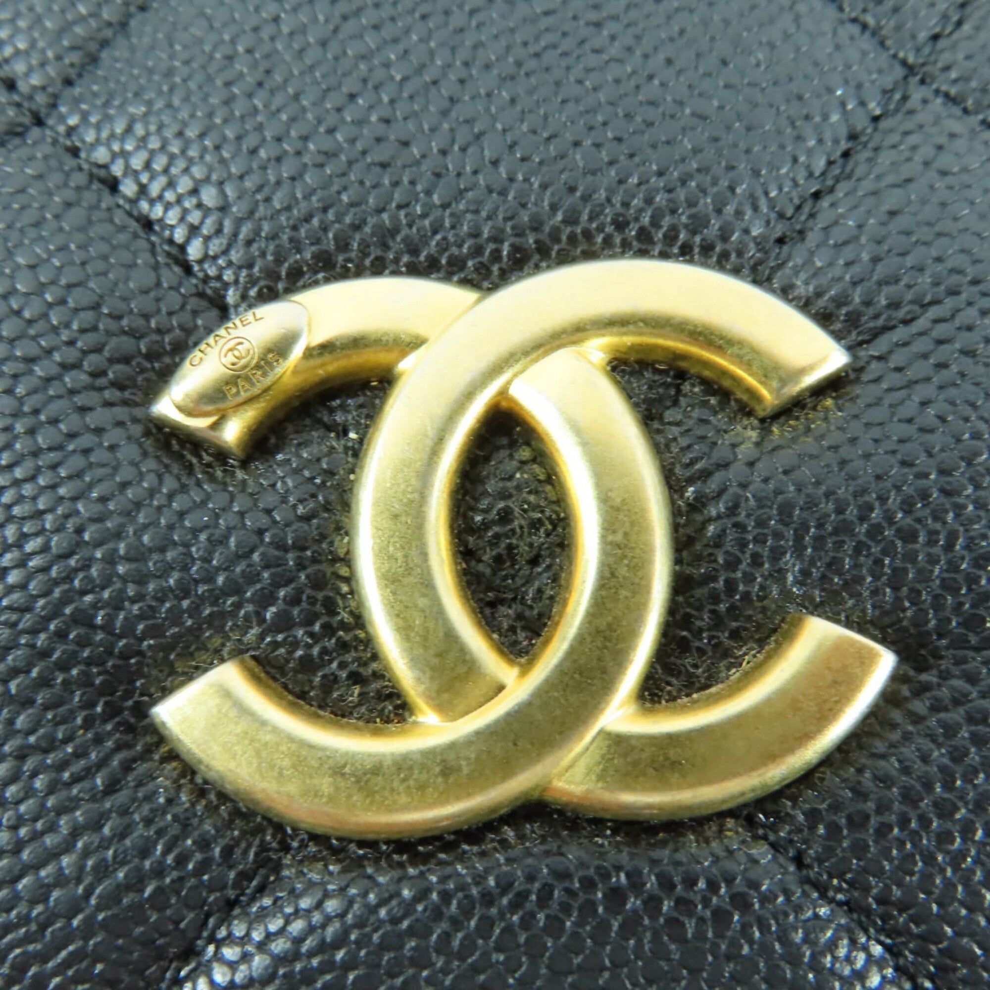 CHANEL AS3893 Caviar Skin Matelassé Coco Mark 2-Way Bowling Bag Handbag Black Gold Hardware Comes with Box and Dust Made in Italy Women's — Like New