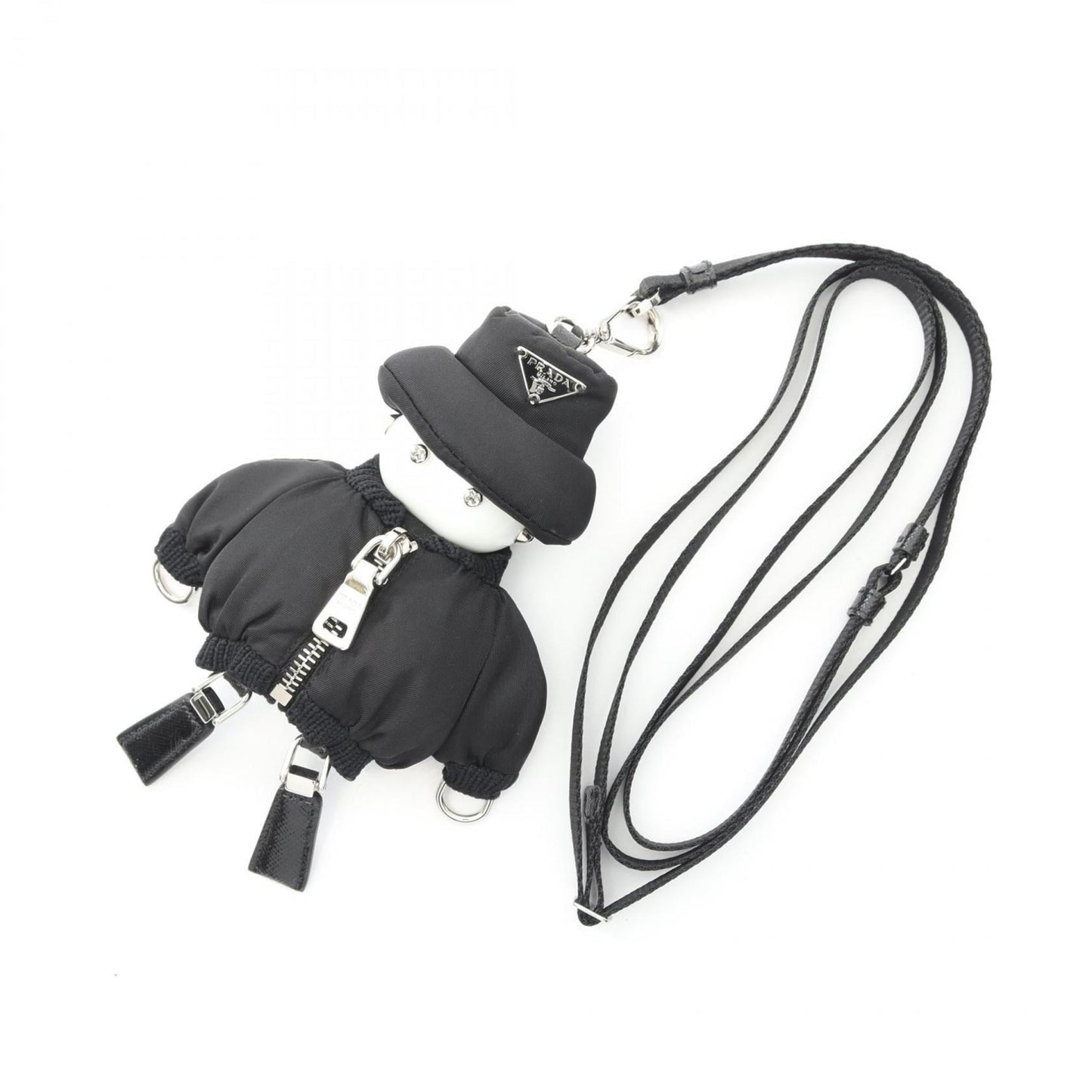 Prada Re-Nylon Soft Robot Charm, nylon and Saffiano leather, men's women's, black white, 1TT181_2COU_F0002