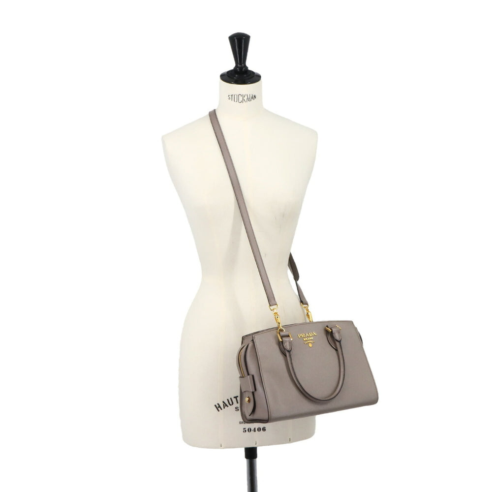 Prada Saffiano 2-way Hand/Shoulder Handbag, Gray Leather, 1BA164, Gold Hardware — Like New