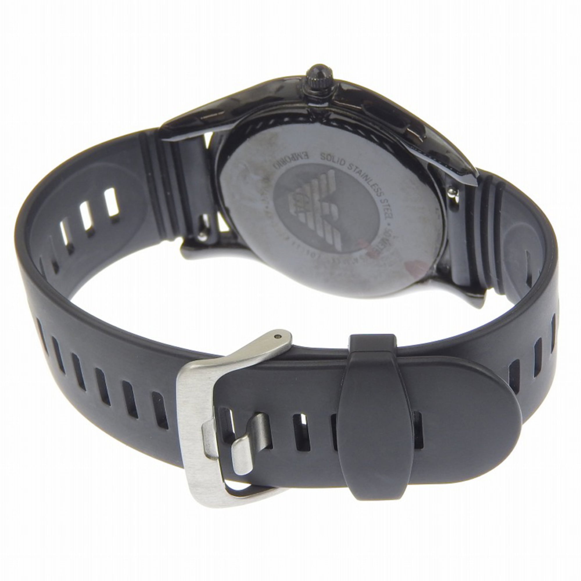 Emporio Armani AR-2059 Men's Watch, Stainless Steel x Rubber, Quartz, Analog, Black Dial — Good