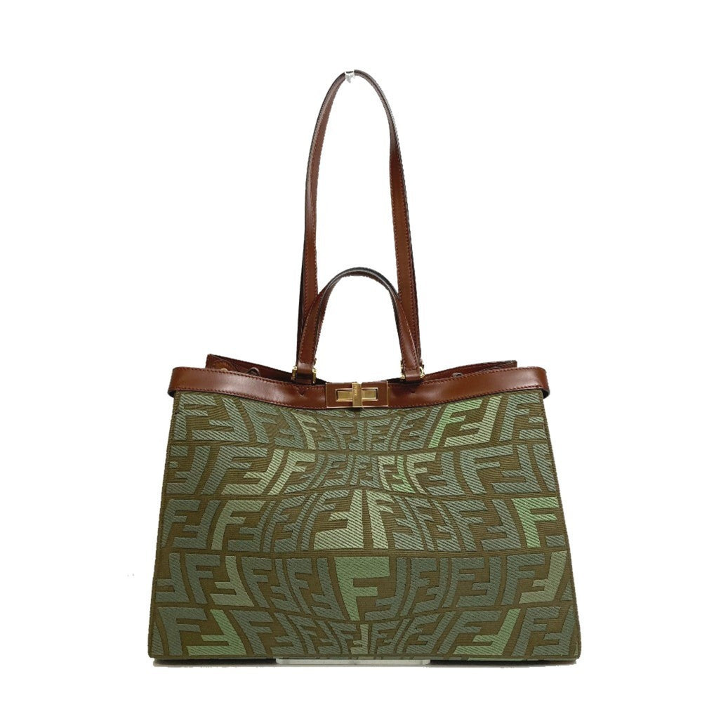 FENDI 8BH374 FF Peekaboo X Tote Shoulder Bag Cotton Women's Green — New - Store Return