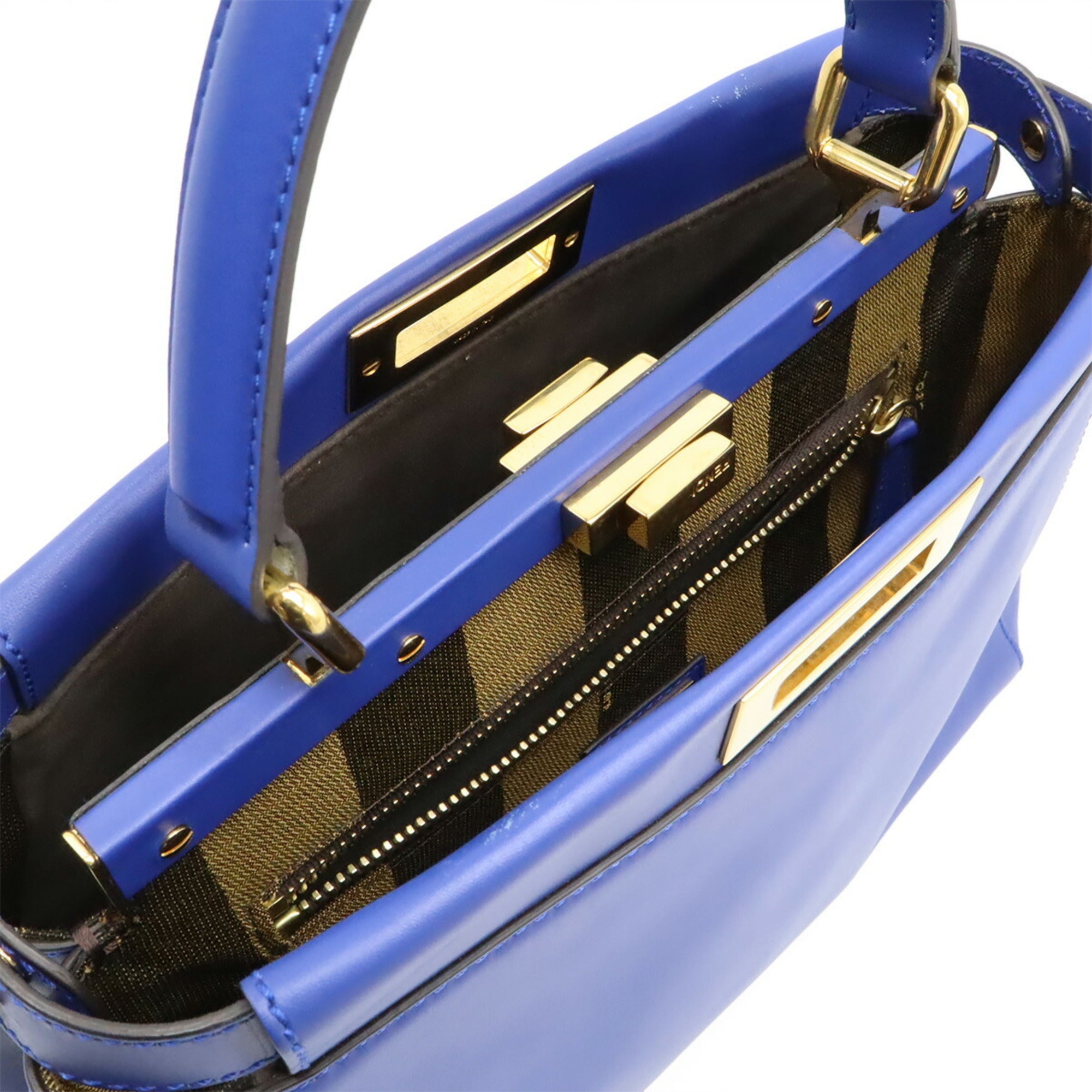 FENDI Peekaboo Regular Handbag/Tote/Shoulder Bag in Blue Leather (8BN226)