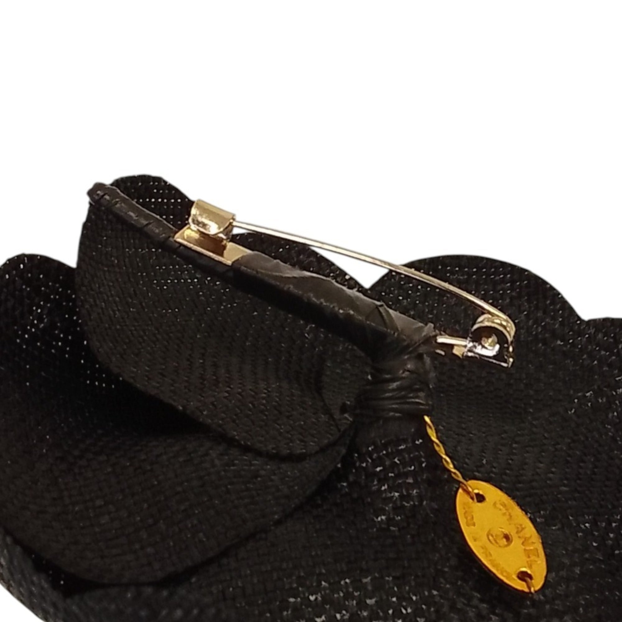 CHANEL Chanel Canvas Camellia Corsage Pin Brooch Black Women's — Like New