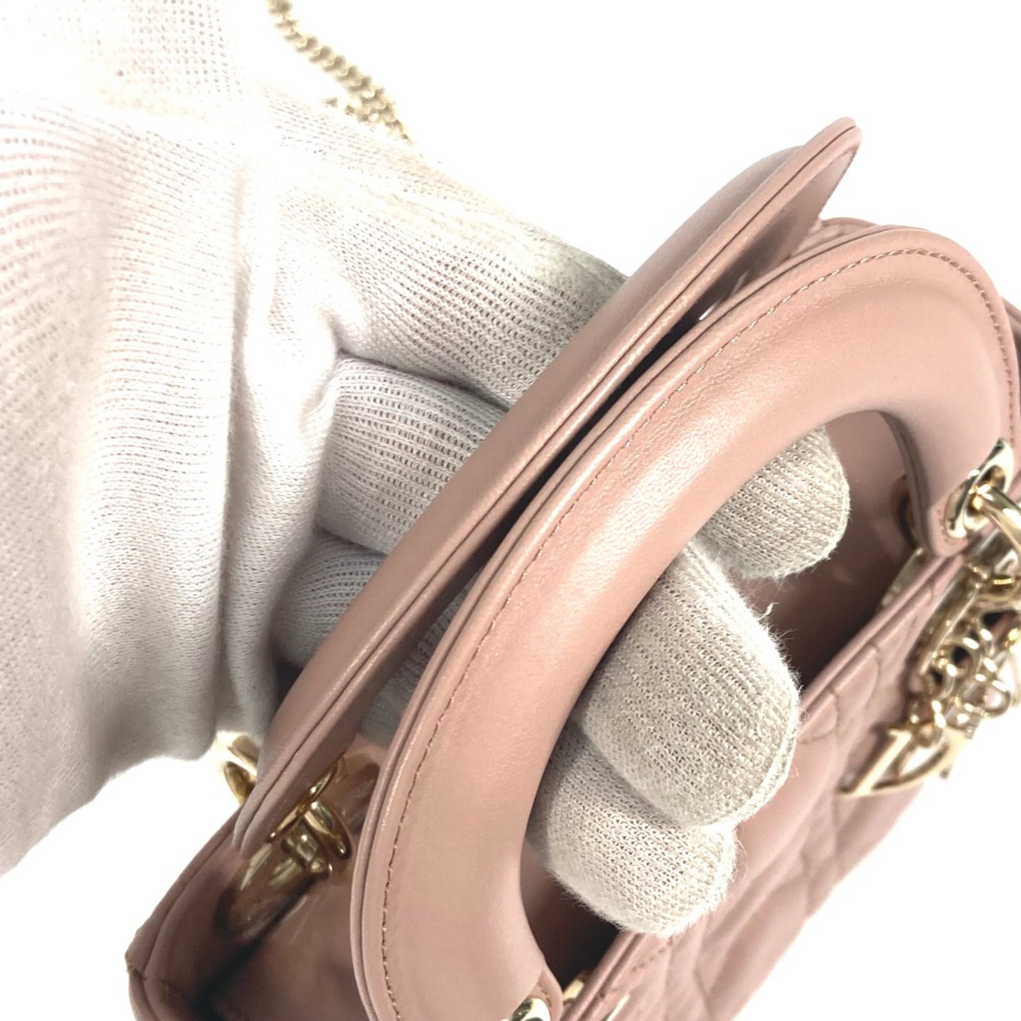 CHRISTIAN DIOR M0505ONGE_M50P Lady CHRISTIAN DIOR Cannage Chain Shoulder Bag Crossbody Bag Hand Bag Pink BeigeBased — Like New