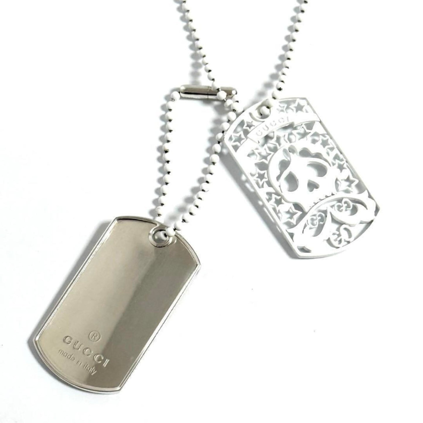 Gucci Men's Skull Dog Tag Pendant Necklace Silver