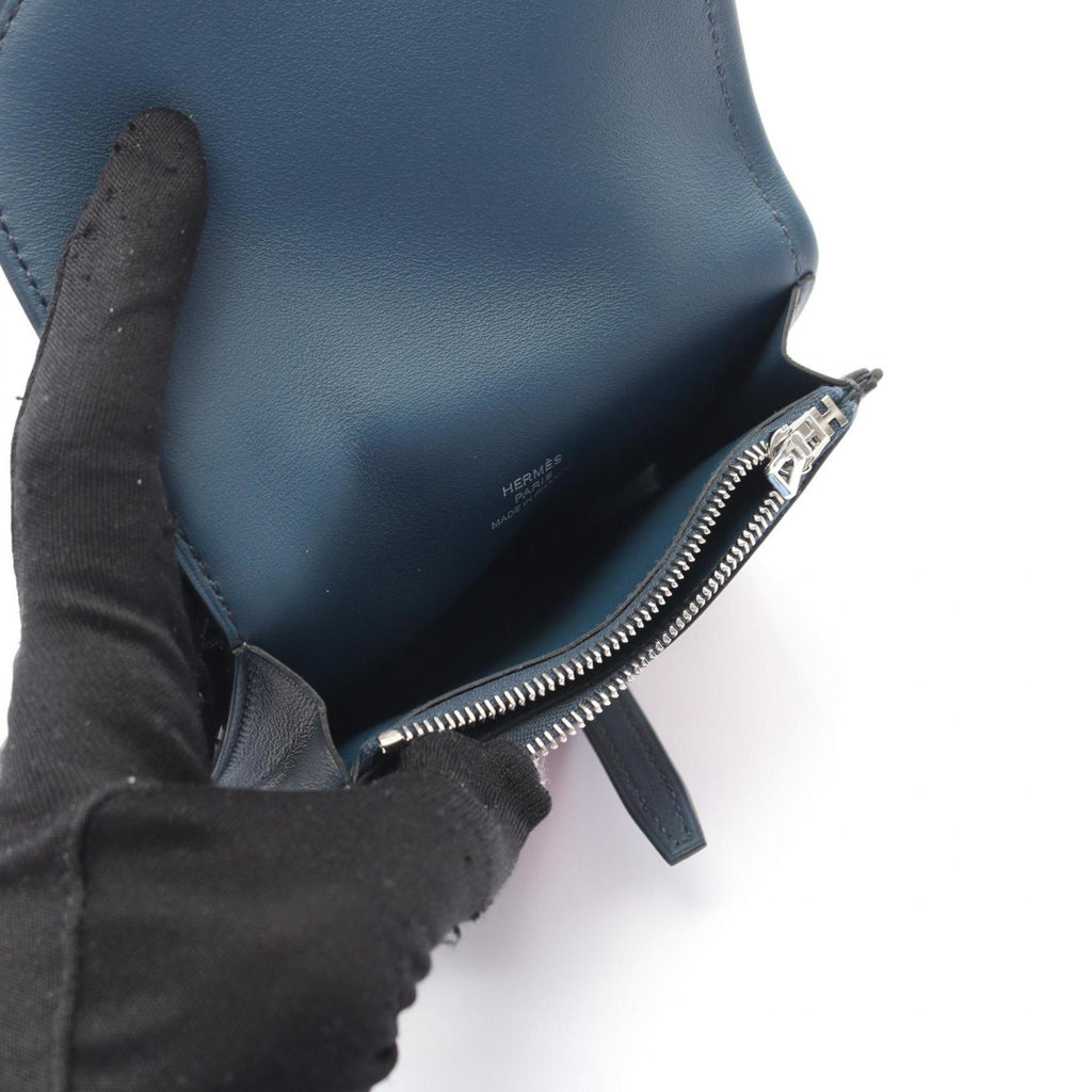 Hermes Hermès Avexois Compact ANIMAPOLIS Wallet/Coin Case, Silk and Leather, Swift Women's, Navy, Multicolor, Mykonos Orange