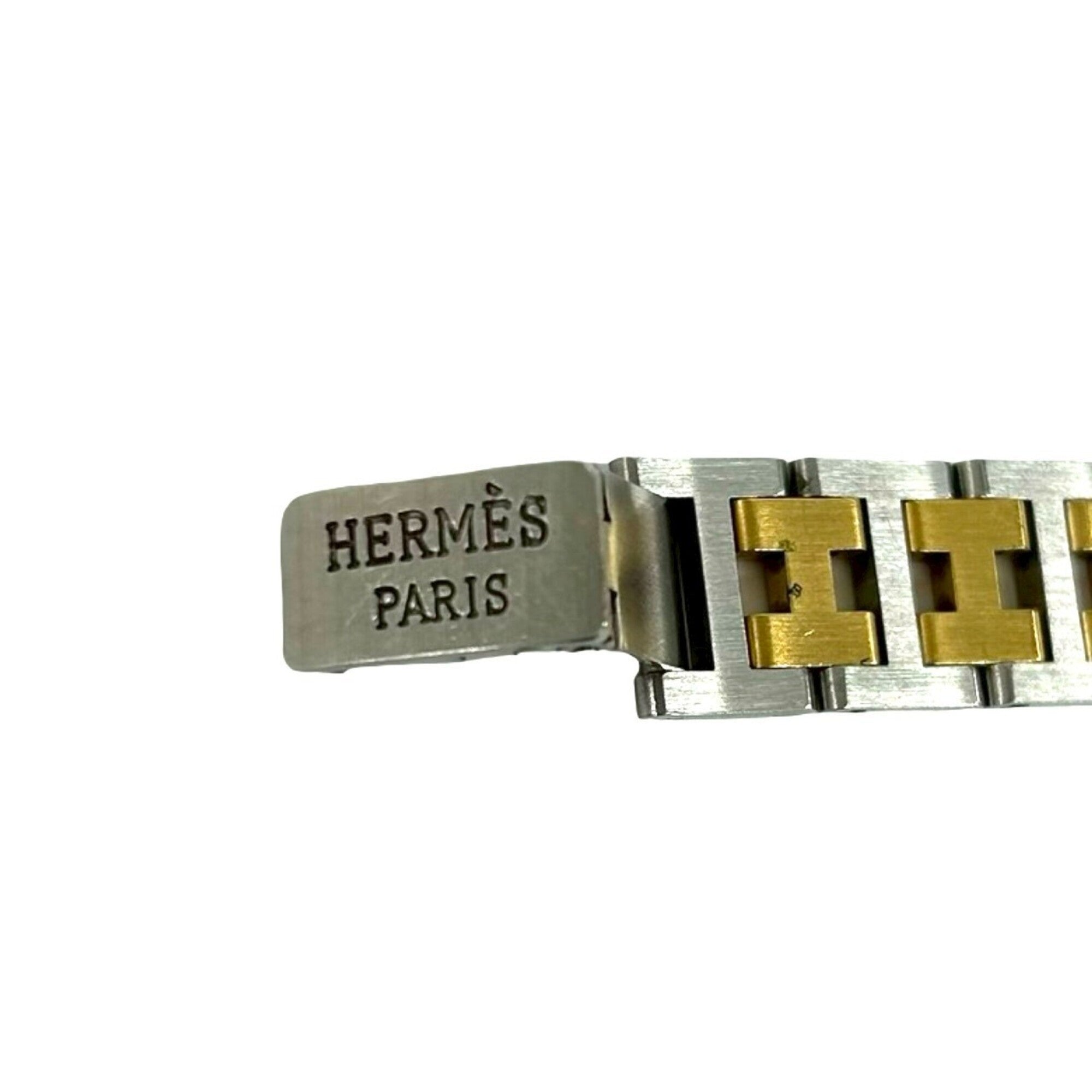 HERMES Vintage Clipper Logo Engraved Stainless Steel GP Wristwatch Silver Gold 40594 — Good