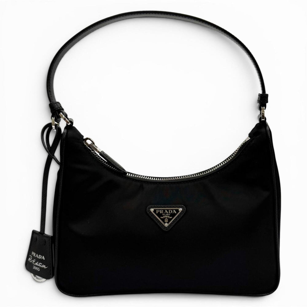 PRADA 1N204X Re-Edition 2005 Re-Nylon Triangle Logo Handbag, Black, Made in Italy, Women's, with Box and Dust Bag — Like New