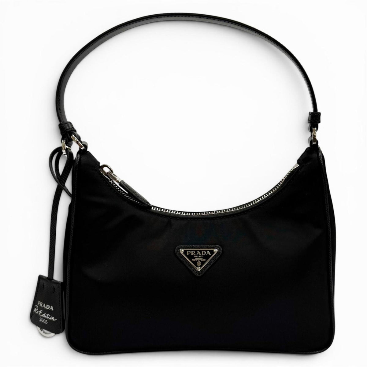 PRADA 1N204X Re-Edition 2005 Re-Nylon Triangle Logo Handbag, Black, Made in Italy, Women's, with Box and Dust Bag — Like New