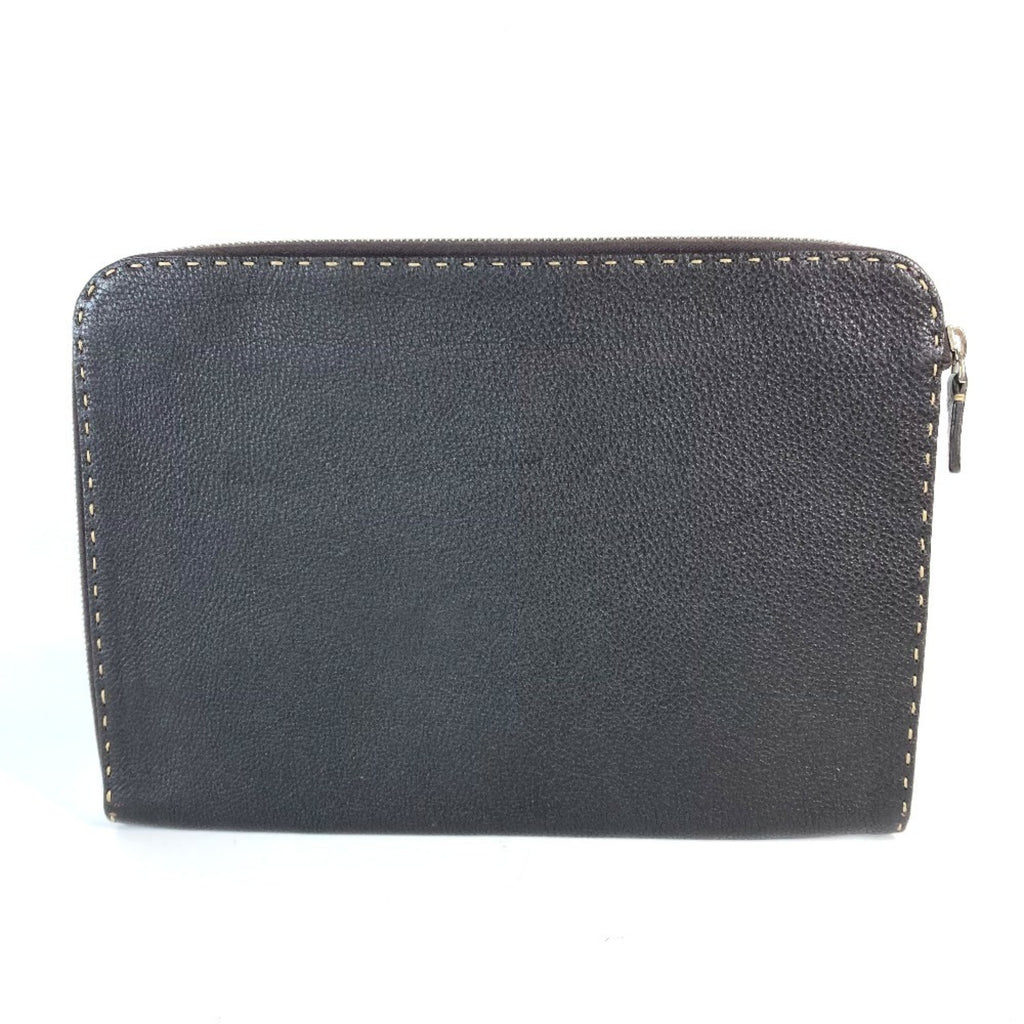 FENDI Selleria L-shaped clutch bag in leather for men, dark brown