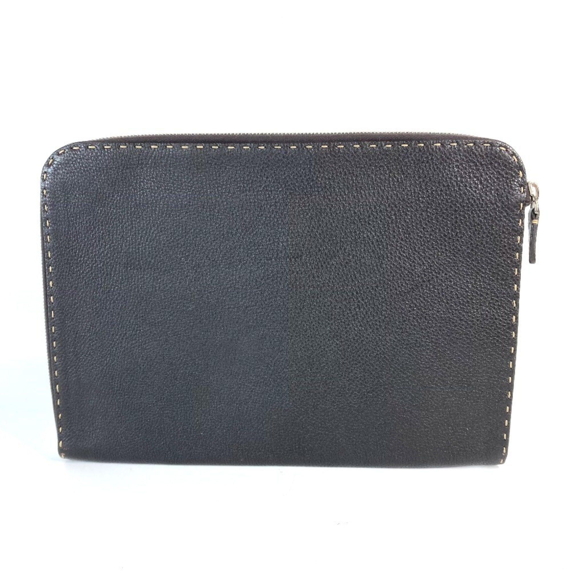 FENDI Selleria L-shaped clutch bag in leather for men, dark brown