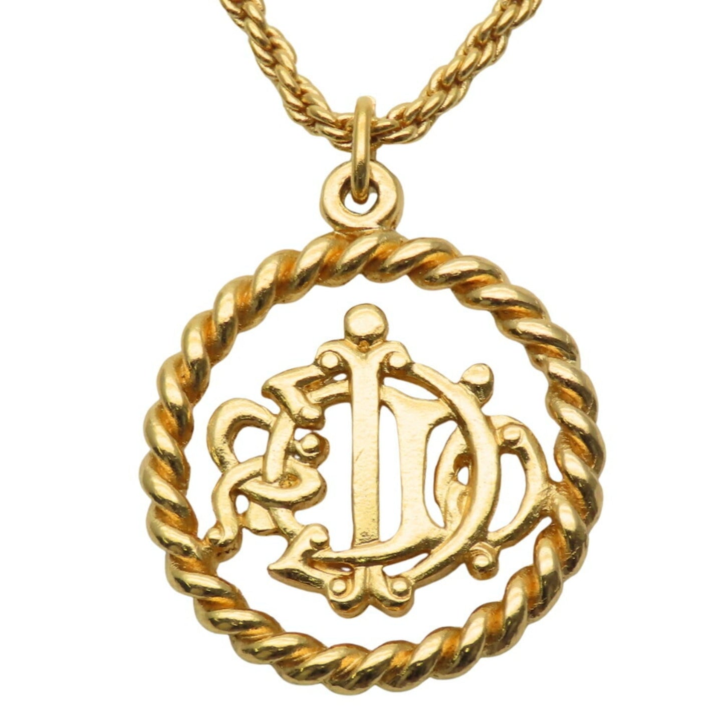 Christian Dior Necklace Emblem Metal Gold GP Plated Women's