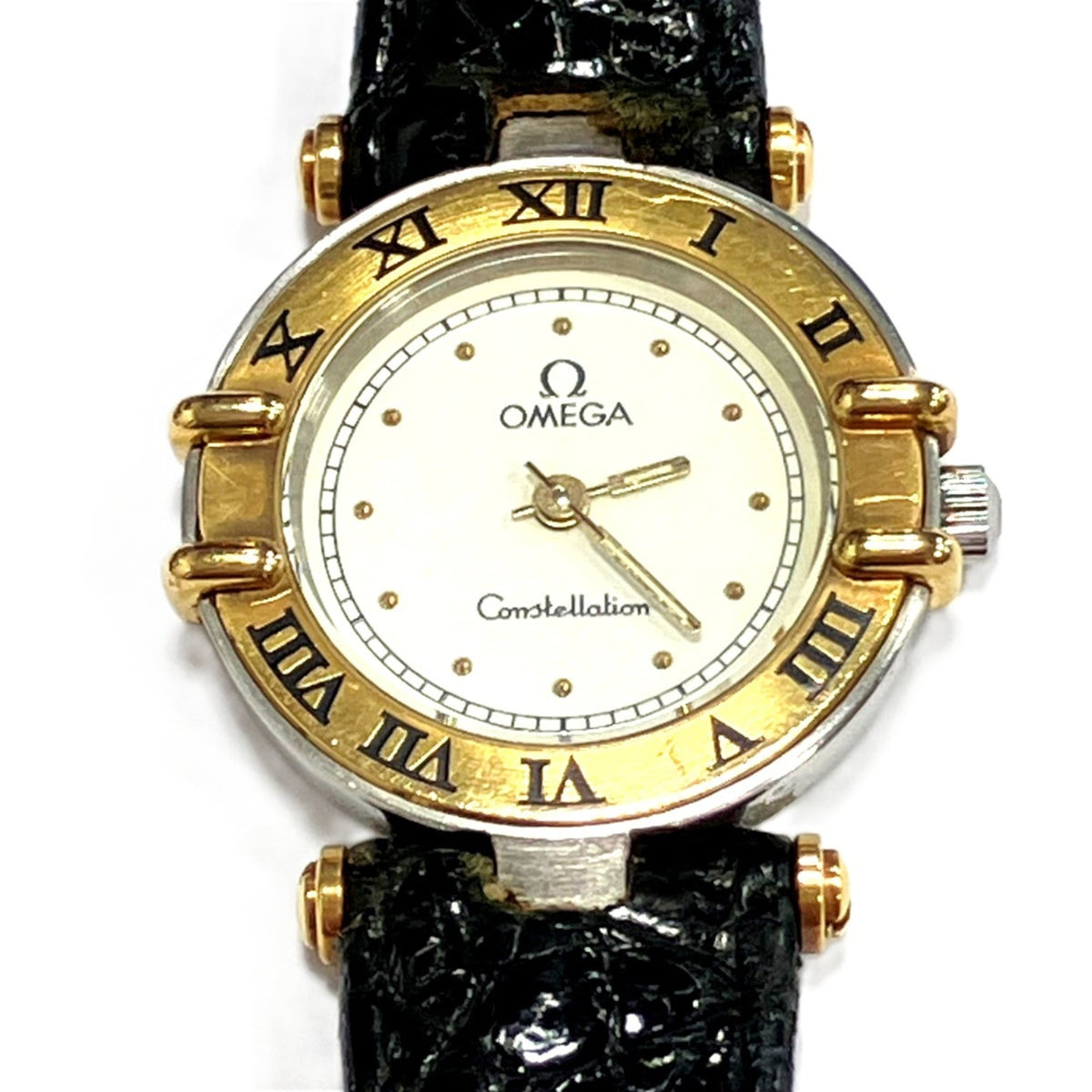 Omega Constellation Mini watch, total weight 15g, stainless steel, genuine leather strap, quartz movement, white dial, 595.1080 — Good