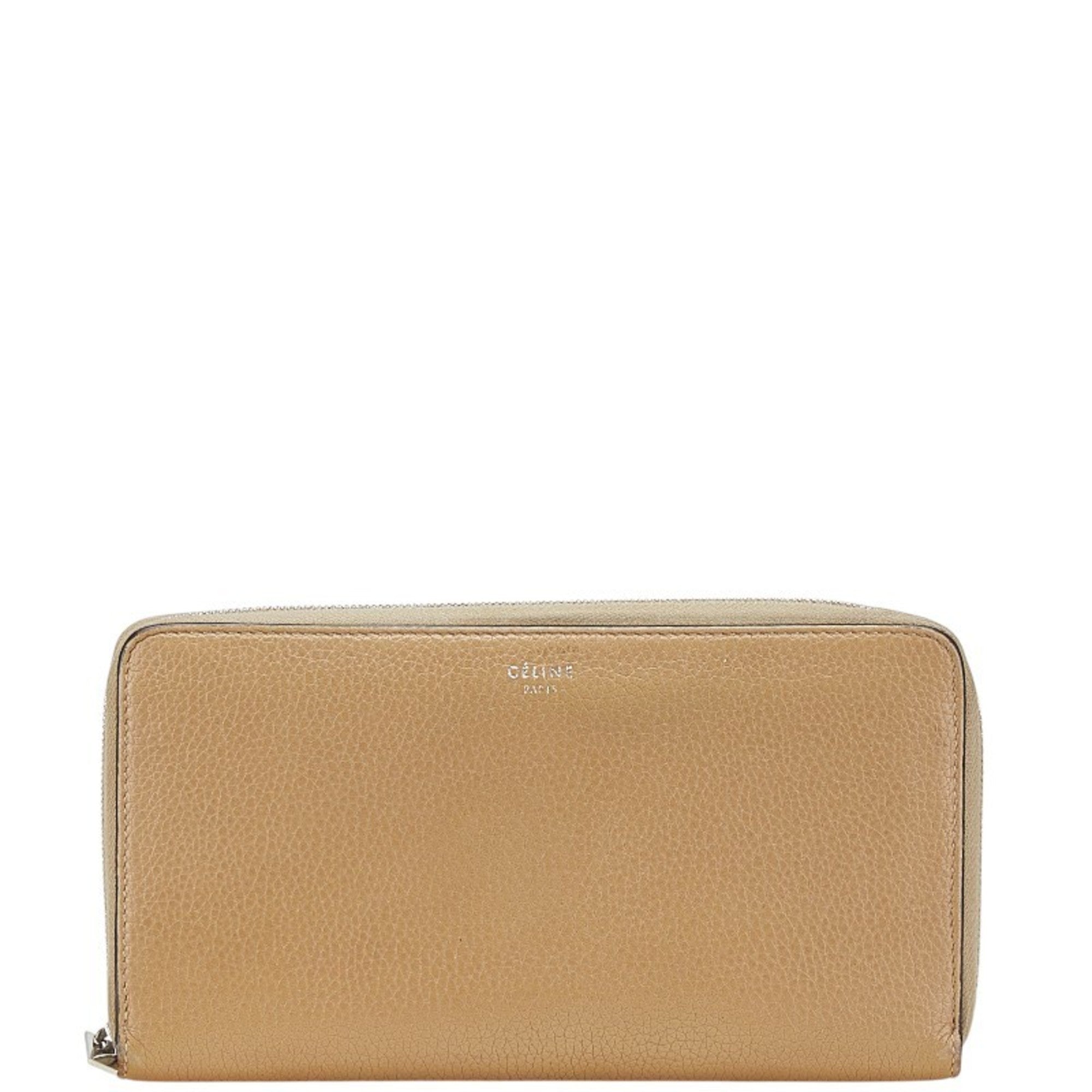 Celine logo long wallet in brown leather for women.