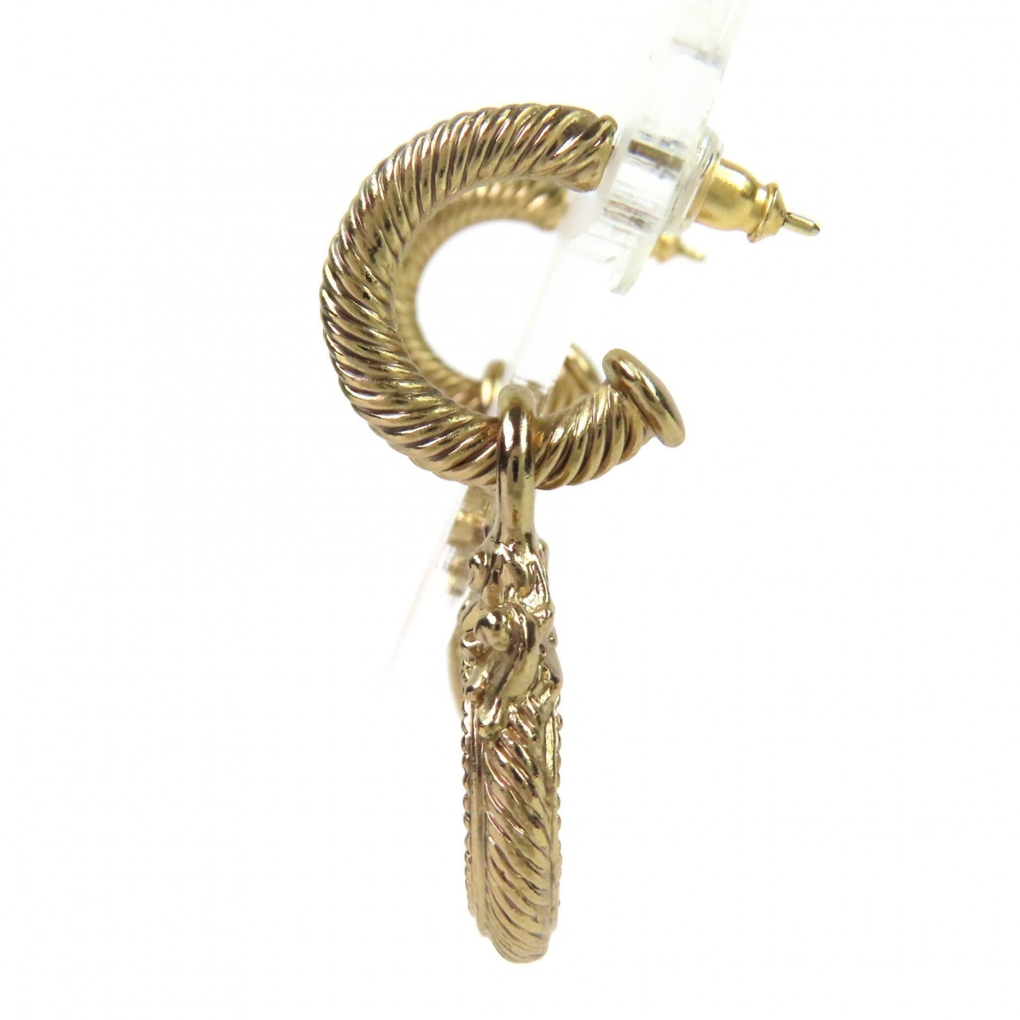 CHANEL Vintage 05A Coco Mark Rope Twist Swing Earrings, Gold, Made in France, Women's. (Pair) — Like New