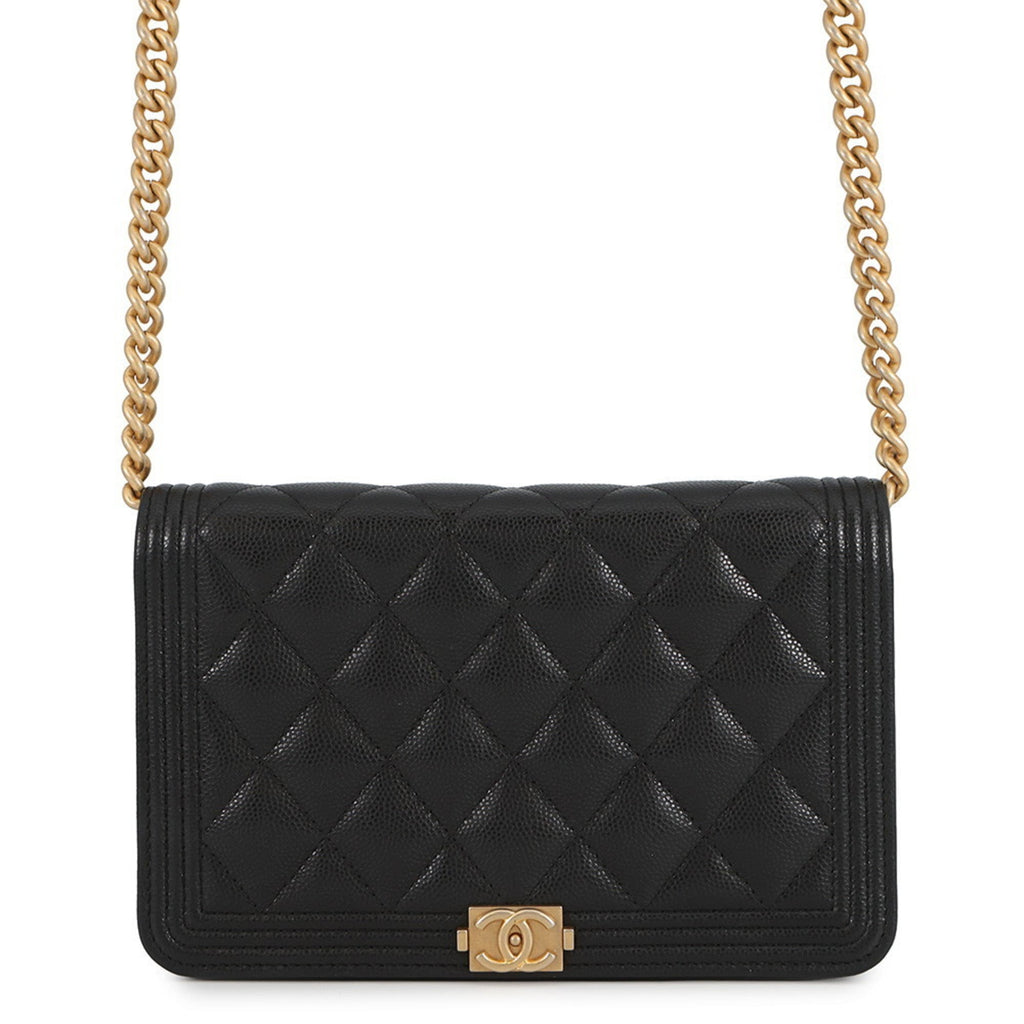 Chanel Chain Wallet Boy Matelasse Coco Mark Caviar Skin AP1117 CHANEL Black