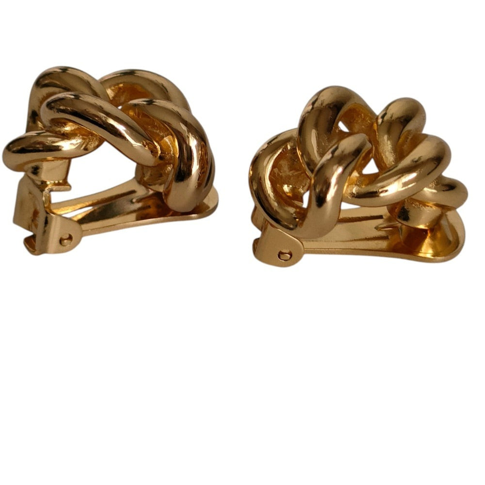 Christian Dior chain motif clip earrings, gold color, women's accessory — Like New