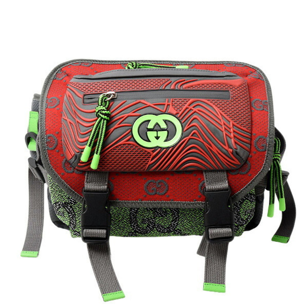 Gucci Men's Small Backpack GG Nylon Belt Bag in Gray, Red, and Green (GUCCI 752100)