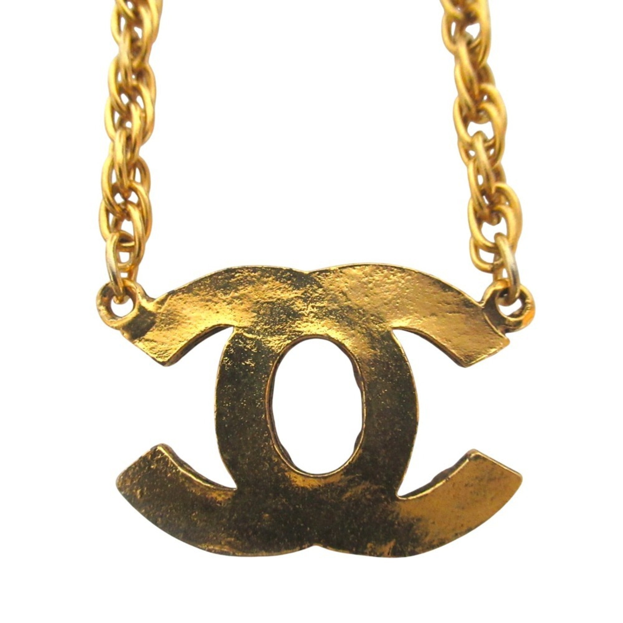 CHANEL Coco Mark Rhinestone Chain Necklace, GP Gold Color, Women's — Like New