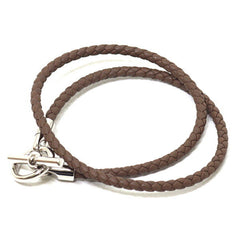 Hermes HERMES Leather Bracelet Glenan Double Tour Etoupe — Like New