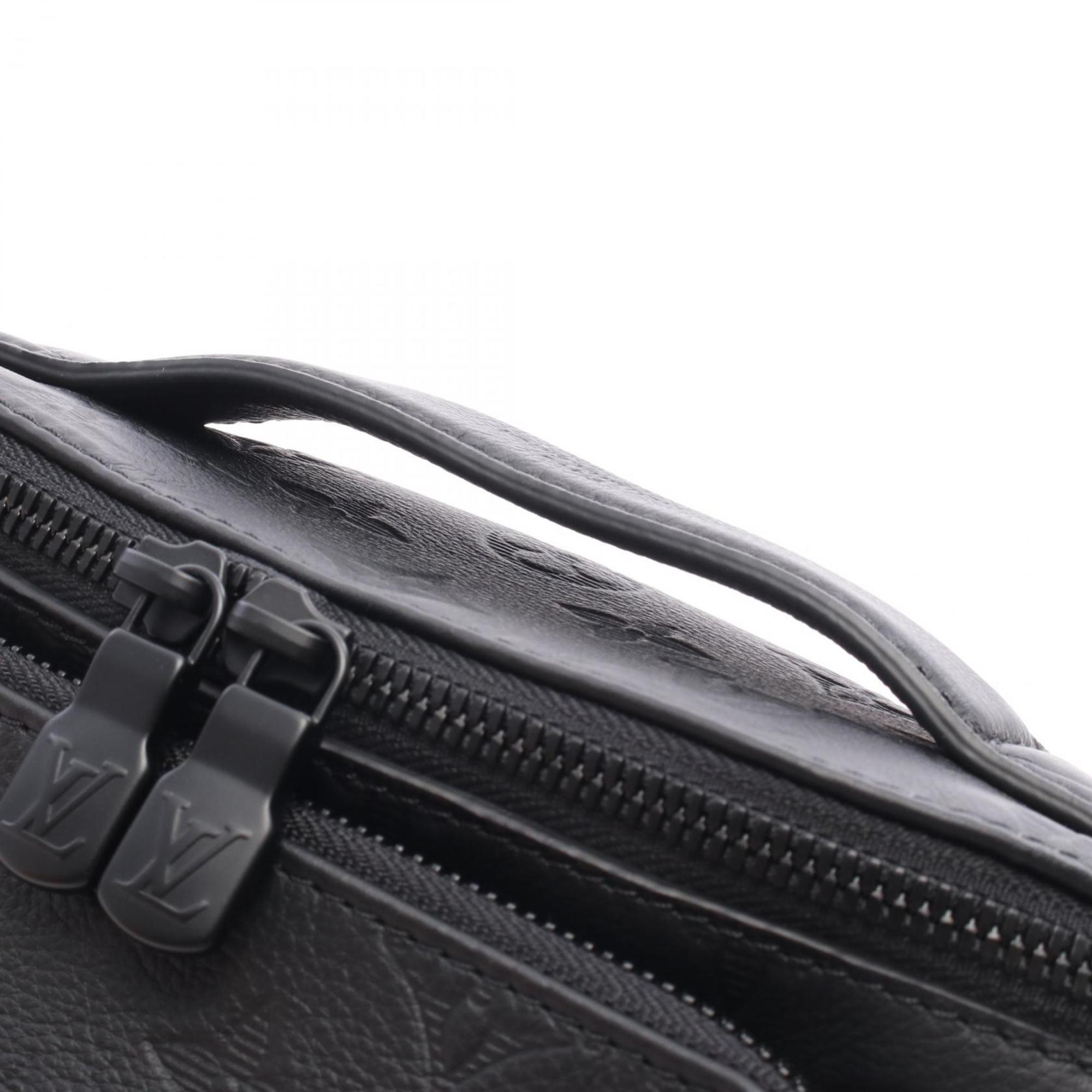 Louis Vuitton Rush Bum Bag, Waist Body Leather Monogram Shadow, Men's, Black, M47058