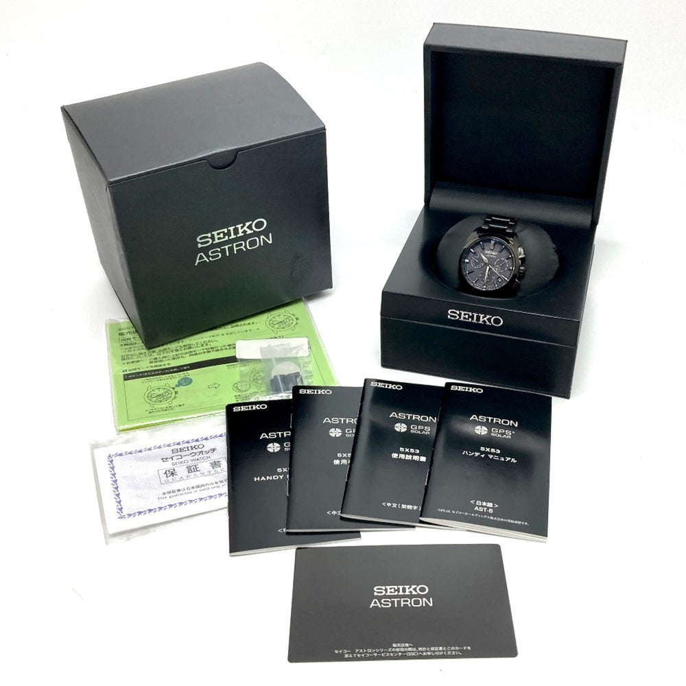 Seiko SBXC069/5X53-0AV0 Astron Global Line Day Date GPS Solar Radio-Controlled Wristwatch Titanium Men's Black — Good