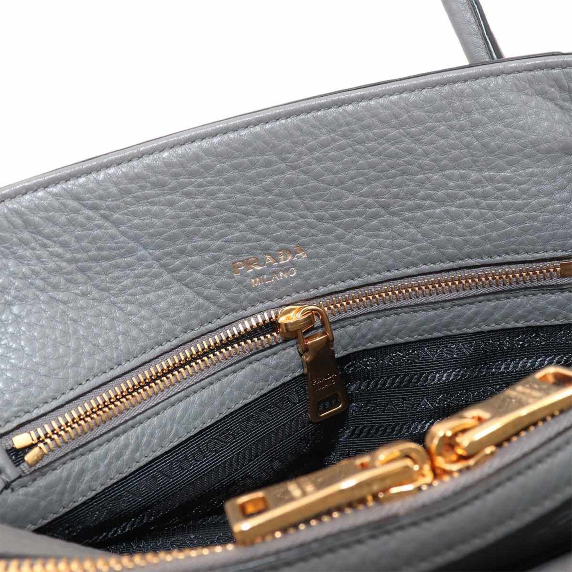 Prada 2-way Hand/Shoulder Handbag, Leather, Gray, 1BA127, Gold Hardware — Like New