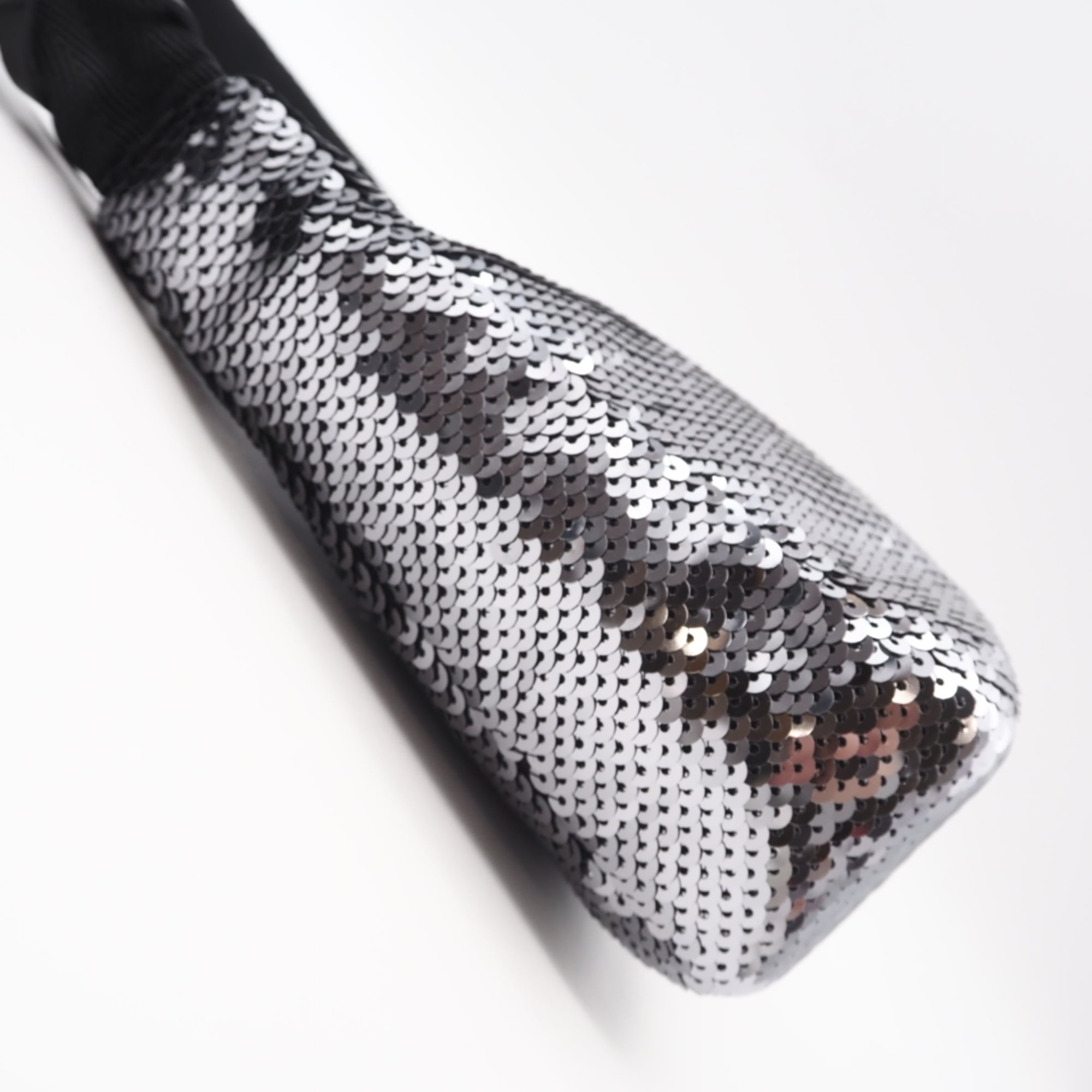 PRADA Nylon Re-Edition Sequin Hobo Handbag WS22477 Silver Black Women's — New - Store Return