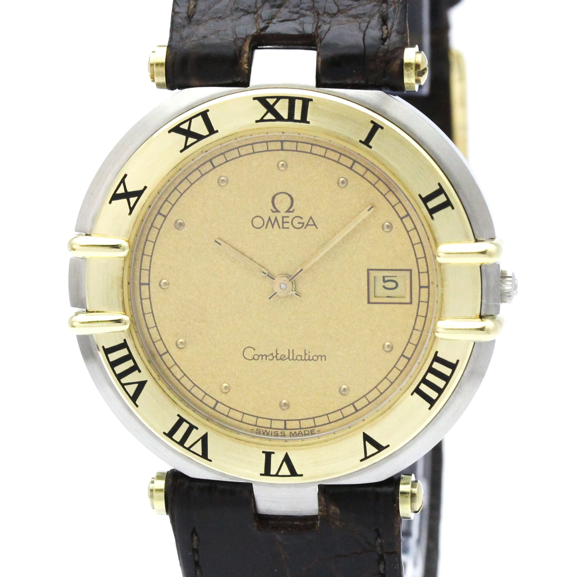 OMEGA Constellation Date 18K Gold Steel Mens Watch 196.0360 Polished — Very Good