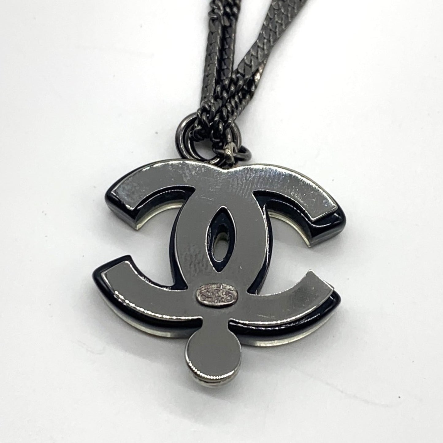 Chanel 2-strand necklace Coco Mark fake pearl stone black gunmetal 06A CHANEL A rank