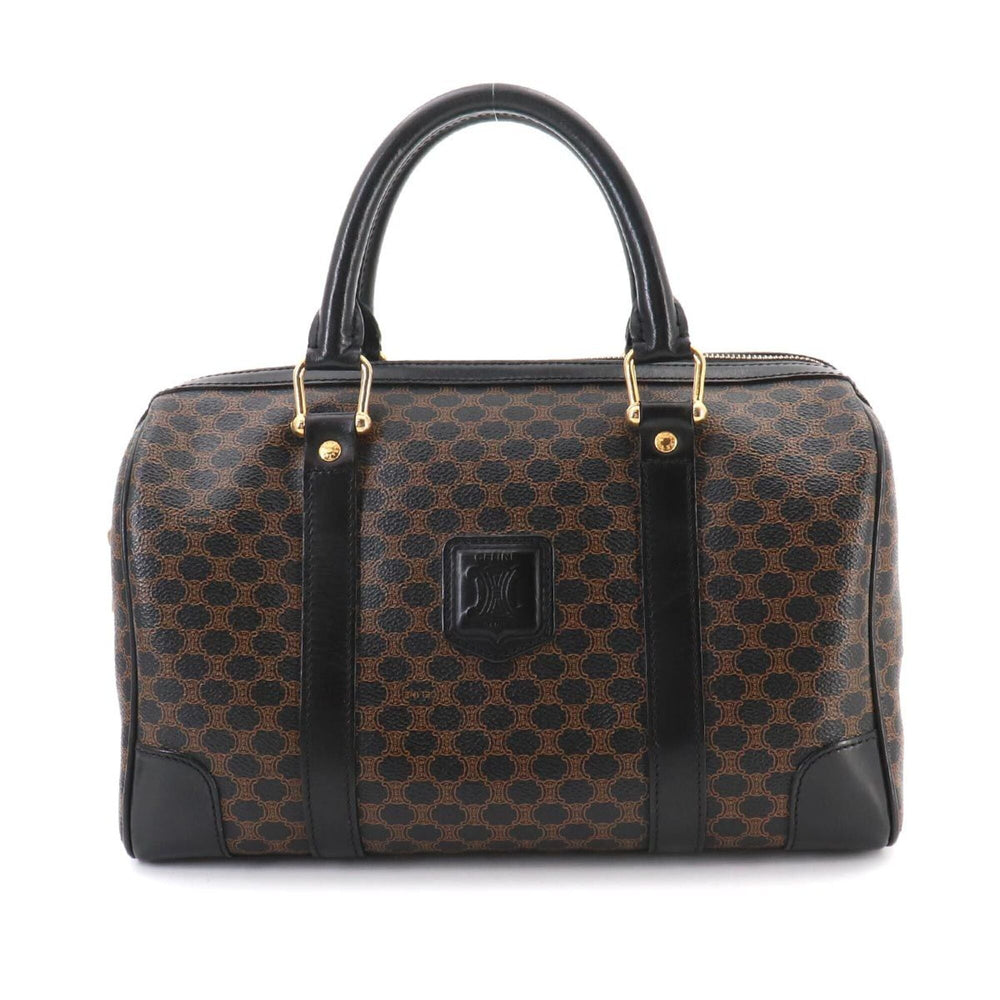 Celine Macadam Boston Handbag, Leather, Black/Brown, Gold Hardware — Like New