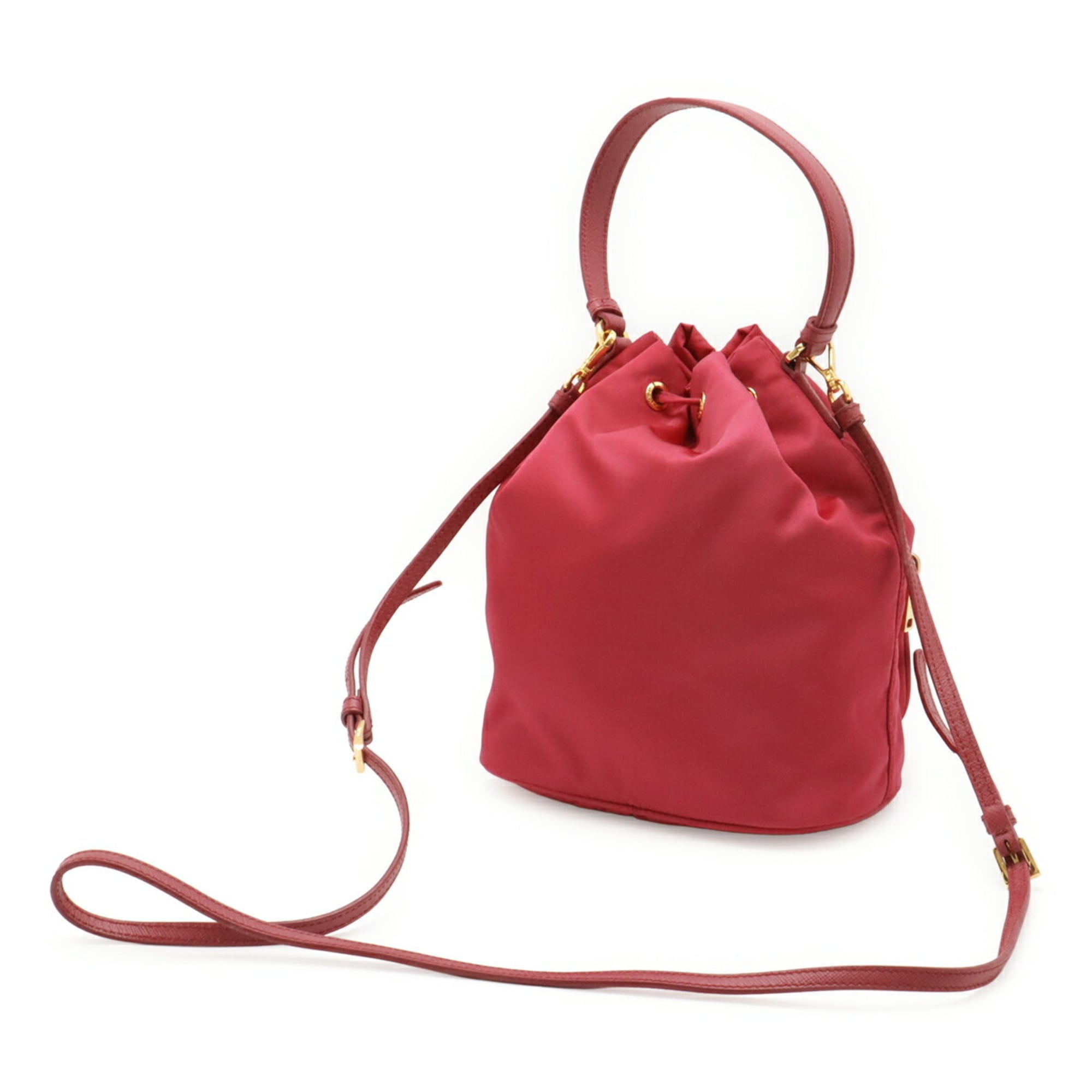 PRADA Prada handbag bucket bag shoulder nylon leather pink 1BH038