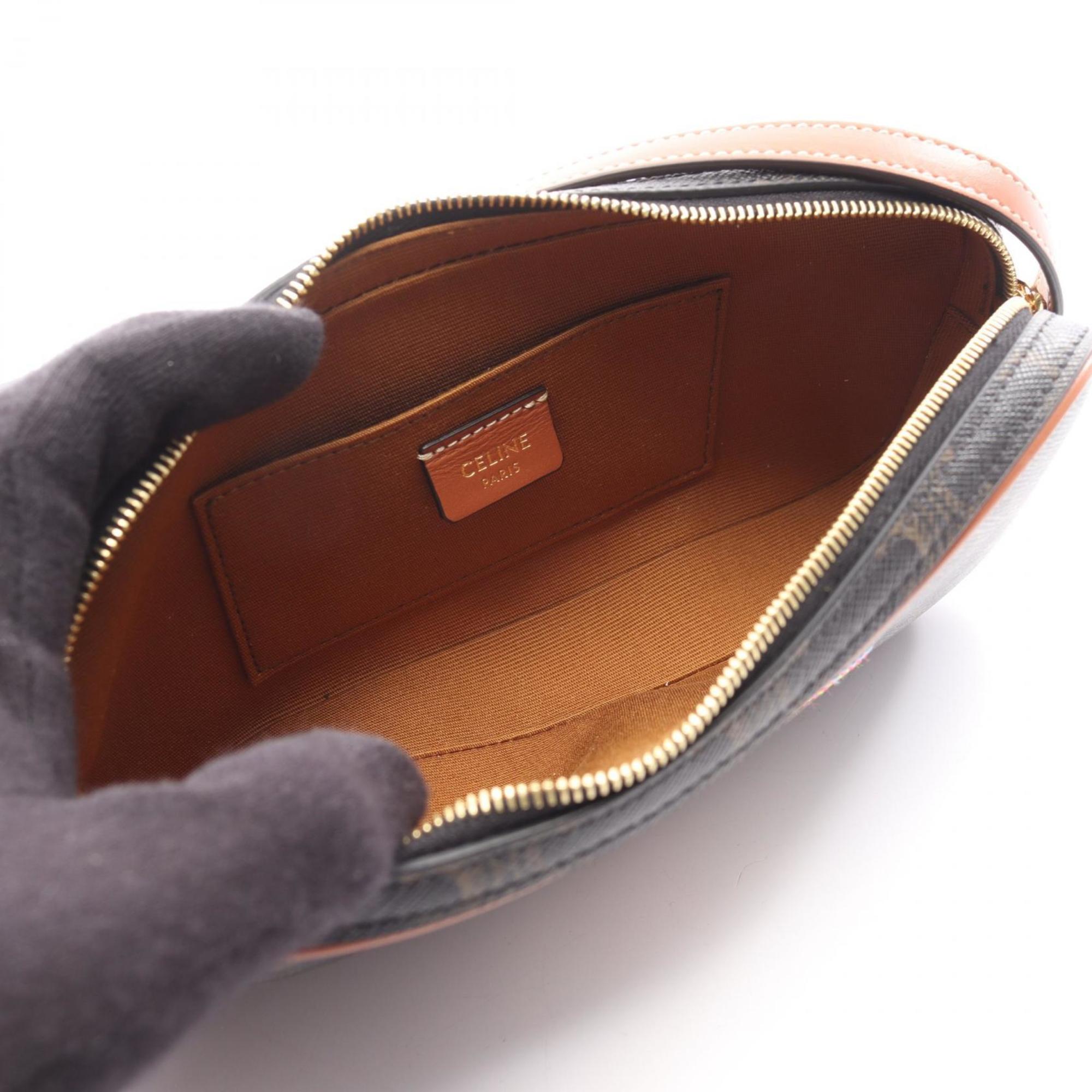 Celine Cuir Triomphe Mini Camera Bag, Shoulder Coated Canvas and Leather, Women's, Black, Brown, Multicolor