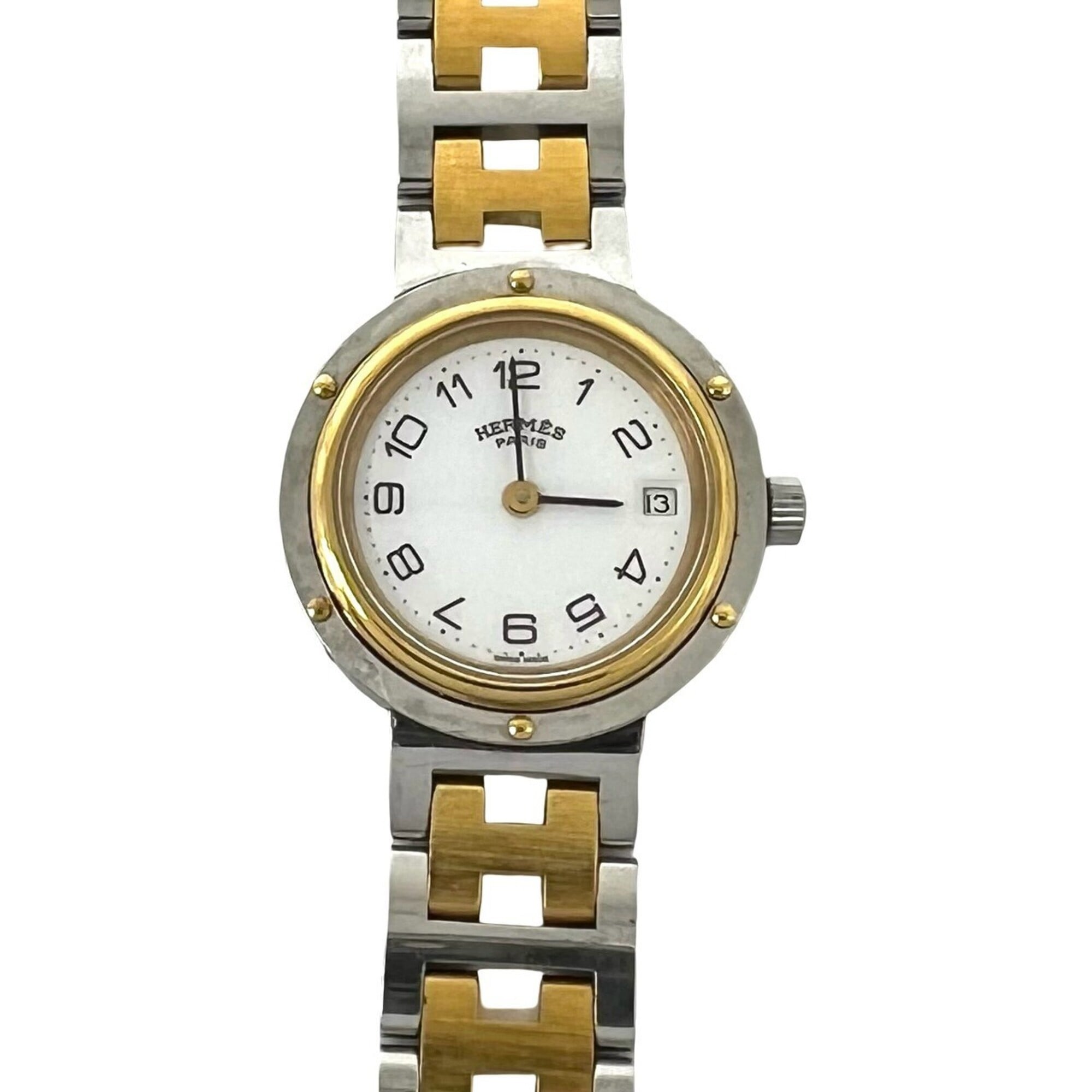 HERMES Clipper Stainless Steel GP Quartz Wristwatch, Silver/Gold, 25008 — Good