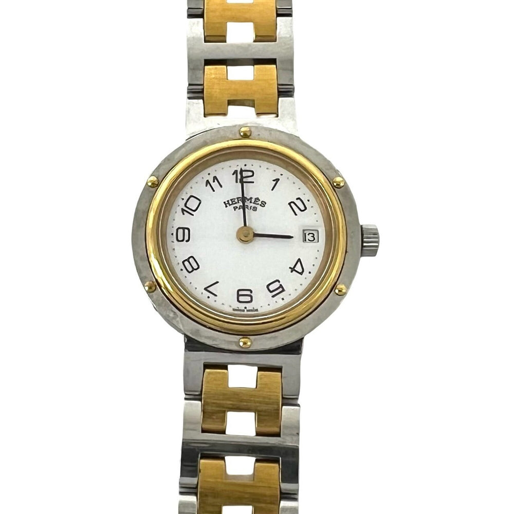 HERMES Clipper Stainless Steel GP Quartz Wristwatch, Silver/Gold, 25008 — Good