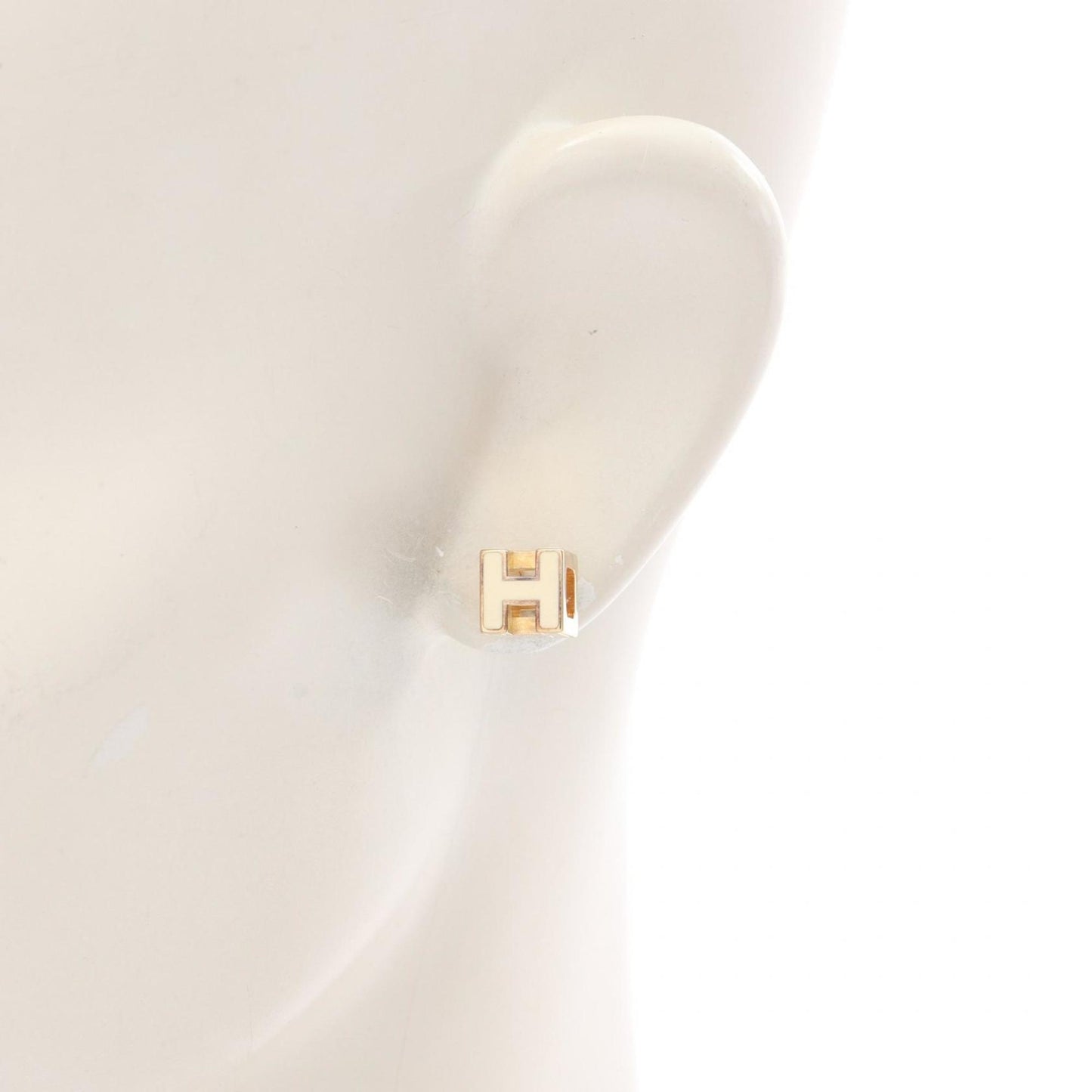 Hermès HERMES CAGE d'Ache H Cube Earrings, Gold-Plated, Women's, Gold and White