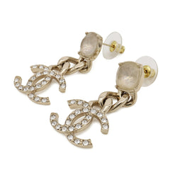 CHANEL Coco Mark Chain Swing Earrings GP Crystal Rhinestone Gold C23C — Like New