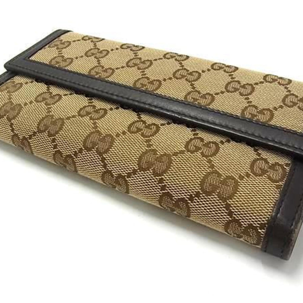 GUCCI Interlocking G Long Wallet 269970 Brown GG Canvas Leather Women's Double Stud Bifold