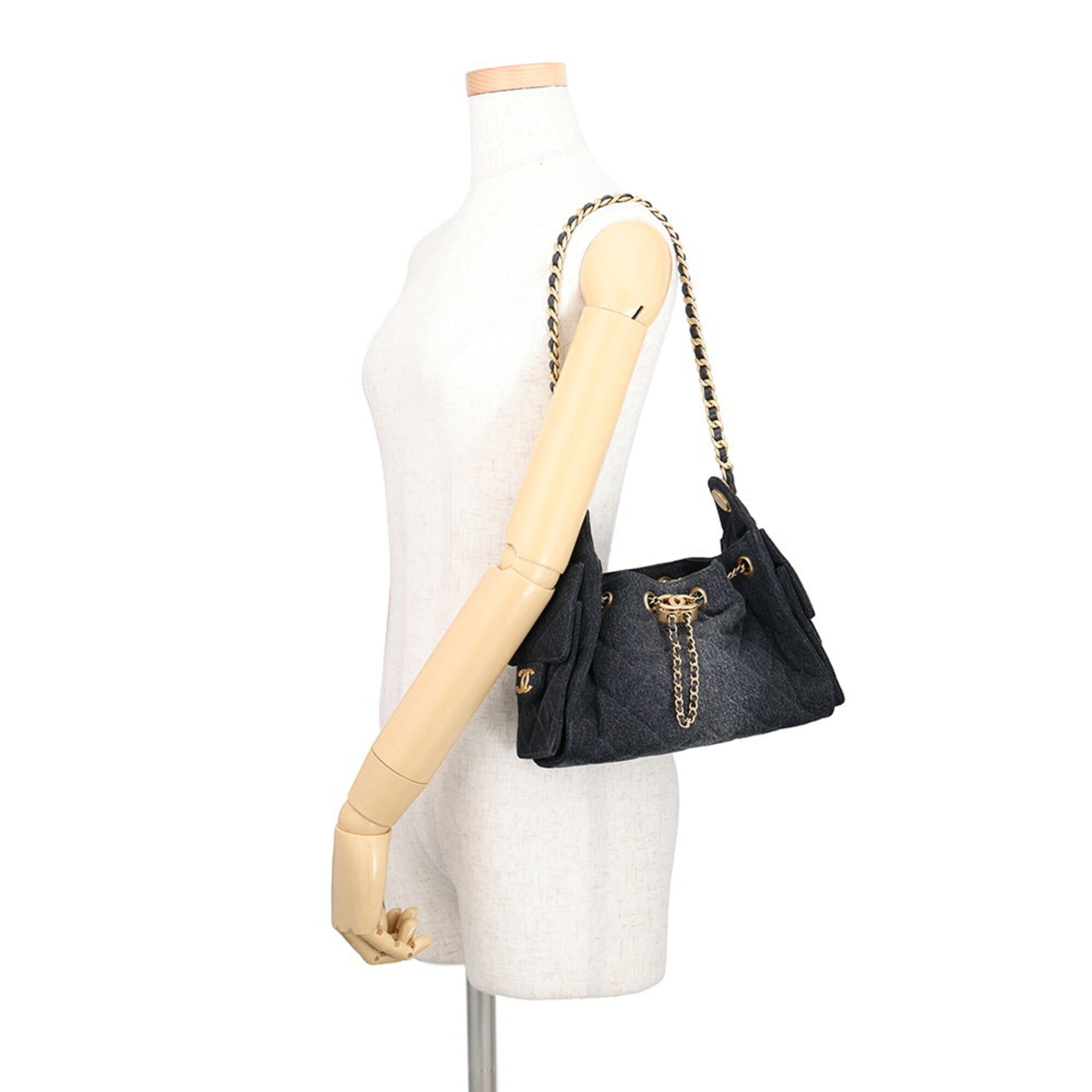 Chanel Chain Shoulder Bag CHANEL25 Mini Coco Mark Denim AS5631 CHANEL Black Handbag Women's — Like New