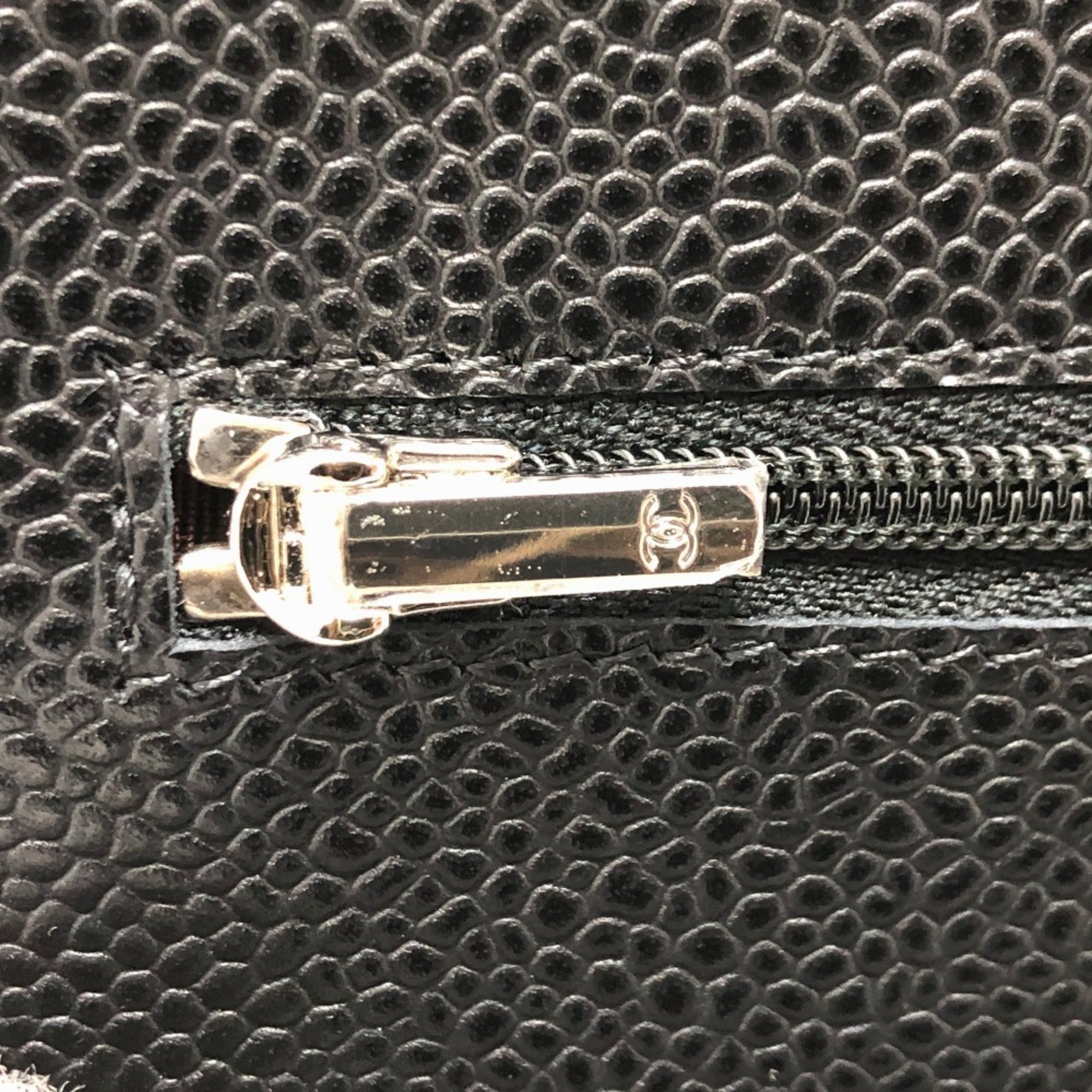 CHANEL AP0250 Matelasse Coco Mark Classic Chain Wallet Shoulder Bag Caviar Skin Women's Silver Hardware Black — New - Store Return