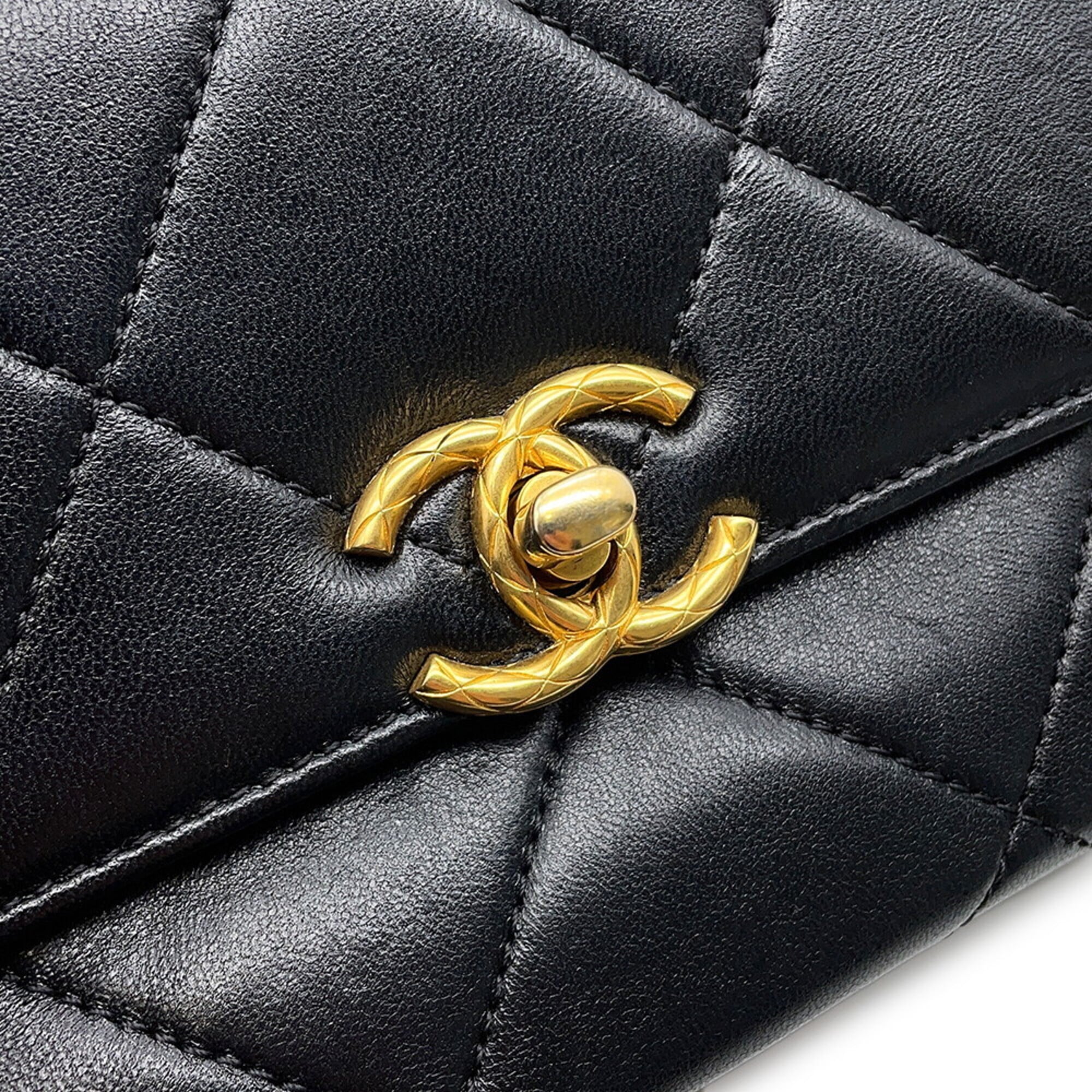 Chanel Chain Shoulder Bag Matelassé Mini Flap Coco Mark Lambskin AS4862 CHANEL Handbag Black Women's — Like New