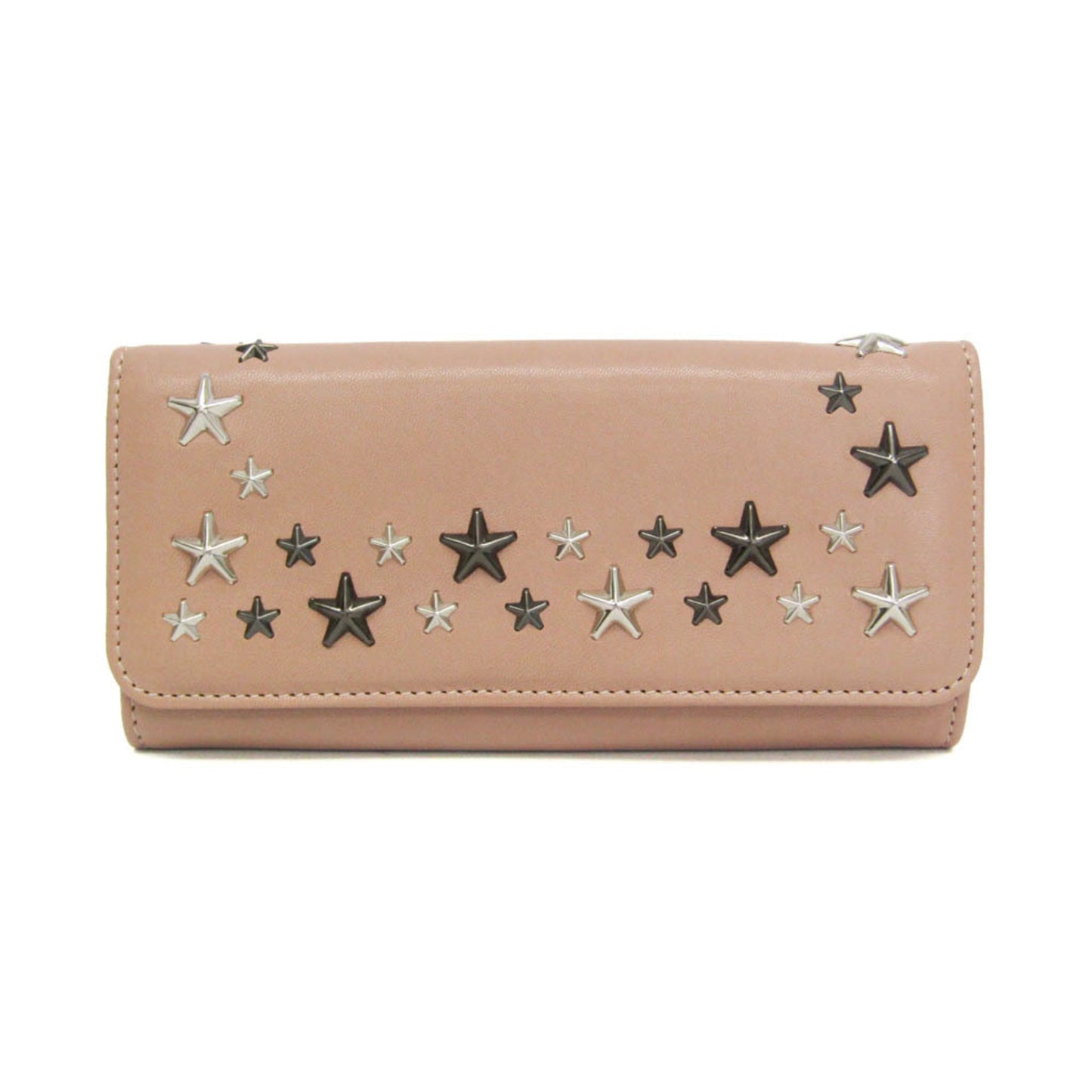 Jimmy Choo NINO J000108501001 Women's Leather Studded Long Wallet (bi-fold) Coral Pink