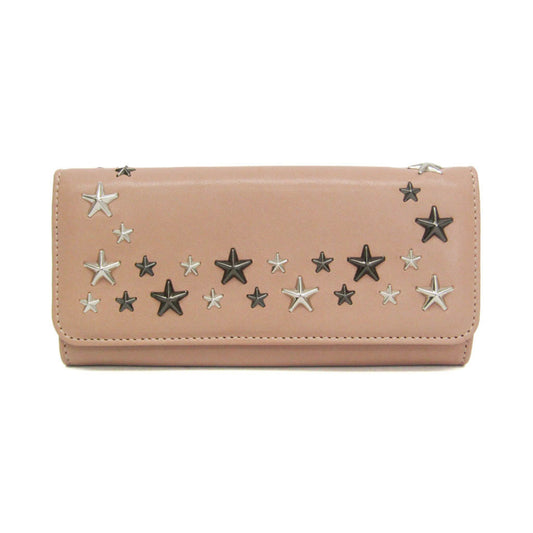 Jimmy Choo NINO J000108501001 Women's Leather Studded Long Wallet (bi-fold) Coral Pink