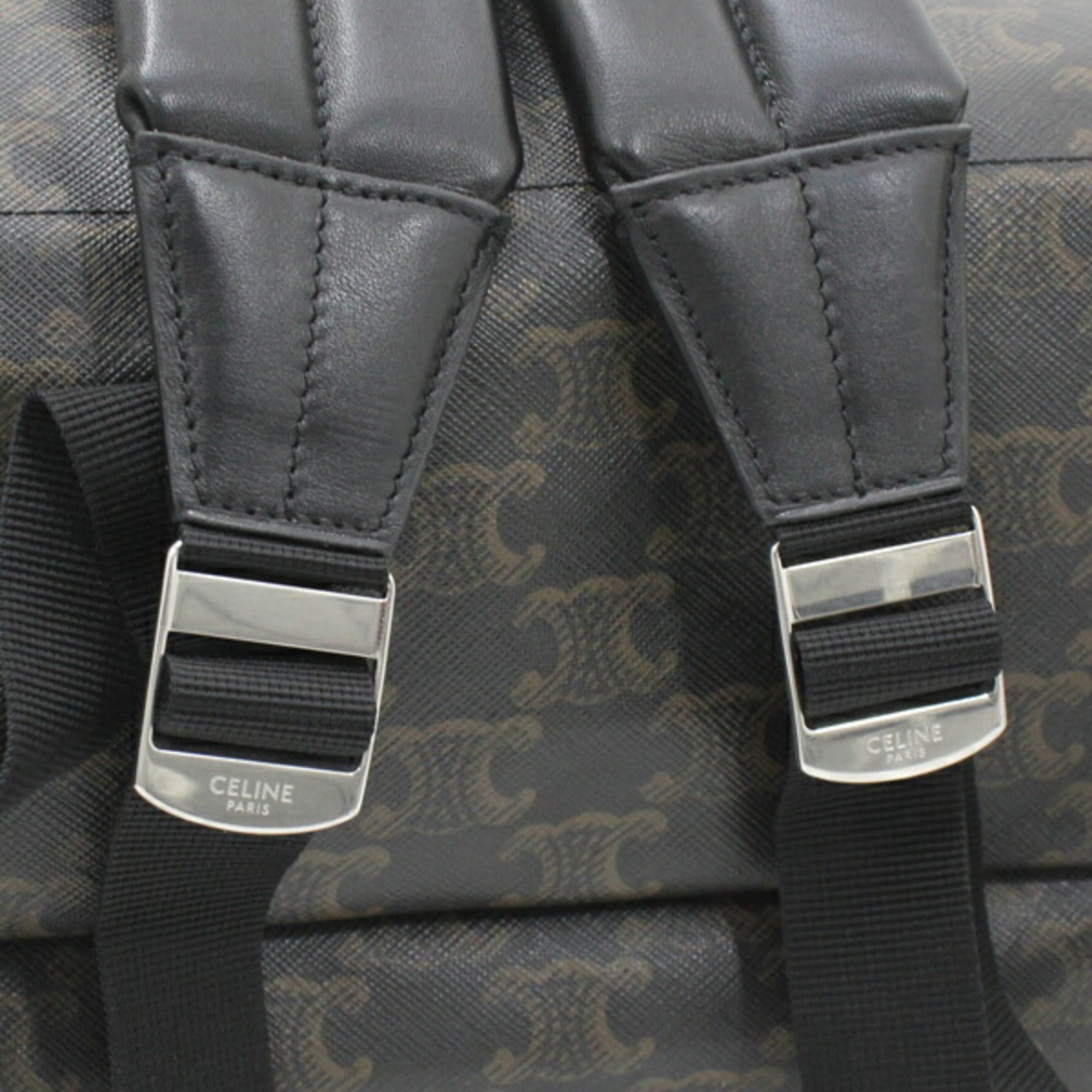 CELINE Backpack Triomphe Canvas Black Brown Rucksack Men's 188382BOV T5686 — Like New