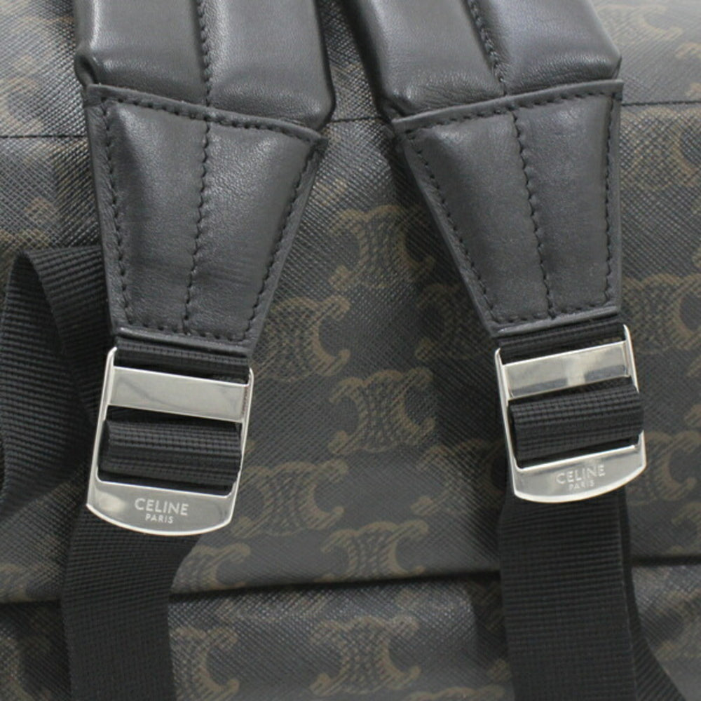 CELINE Backpack Triomphe Canvas Black Brown Rucksack Men's 188382BOV T5686 — Like New