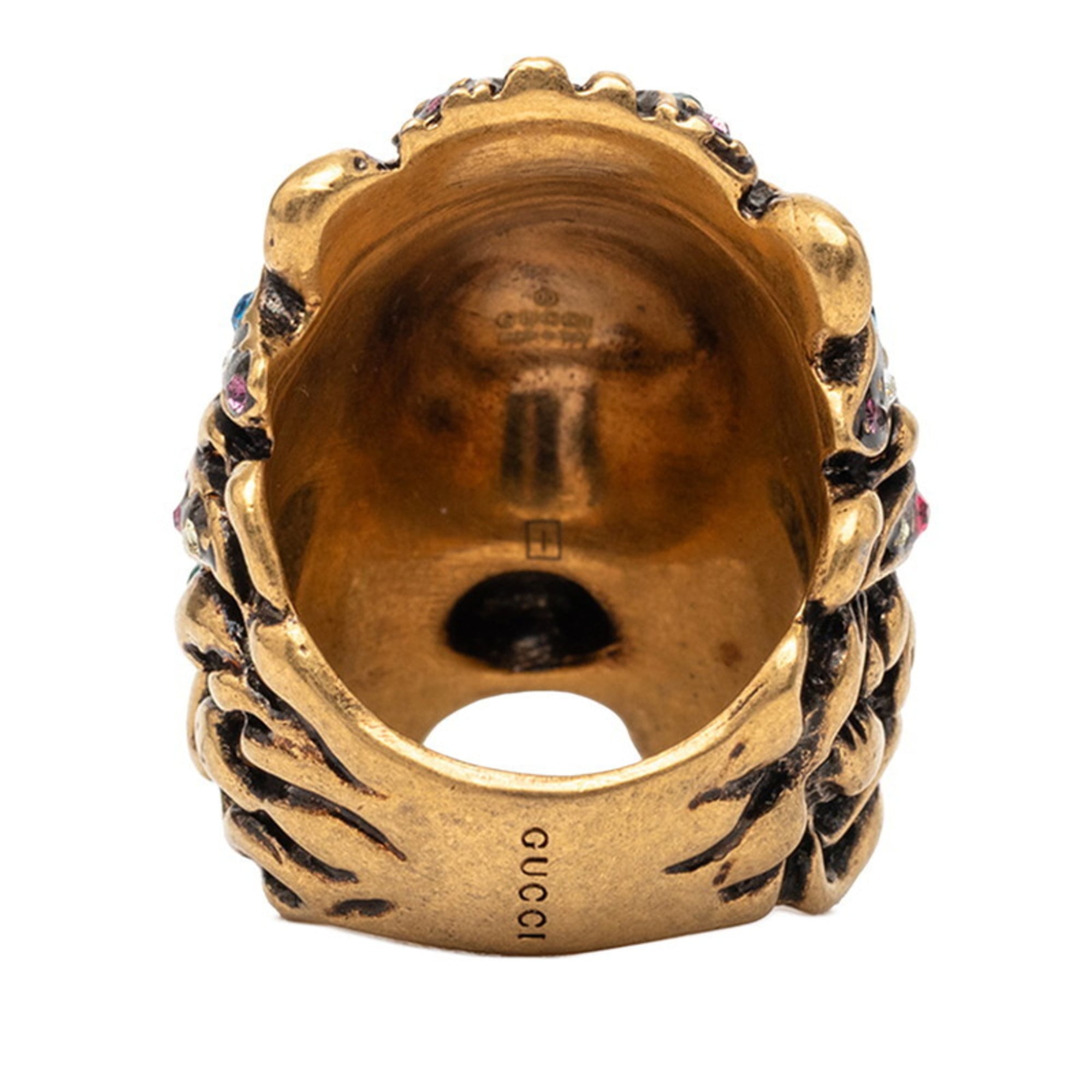 Gucci Tiger Head Ring, #13 Gold with Multicolor Plated Rhinestones, Women's, GUCCI