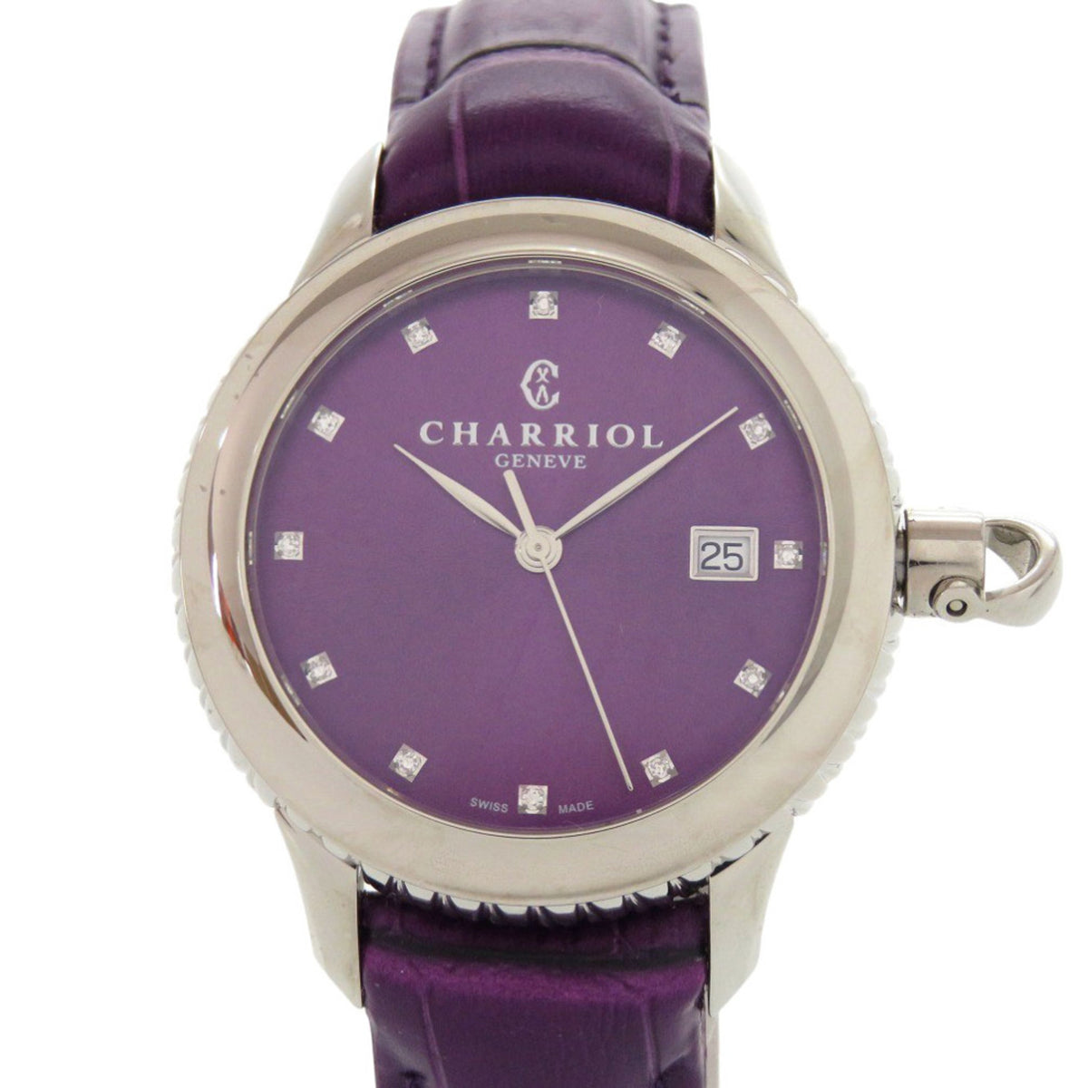 Unused Charriol Columbus 12-Piece Diamond Watch CO36QS.369.003, Stainless Steel Embossed Leather, Purple Dial, Quartz Movement, 0596 CHARRIOL — New - Store Return
